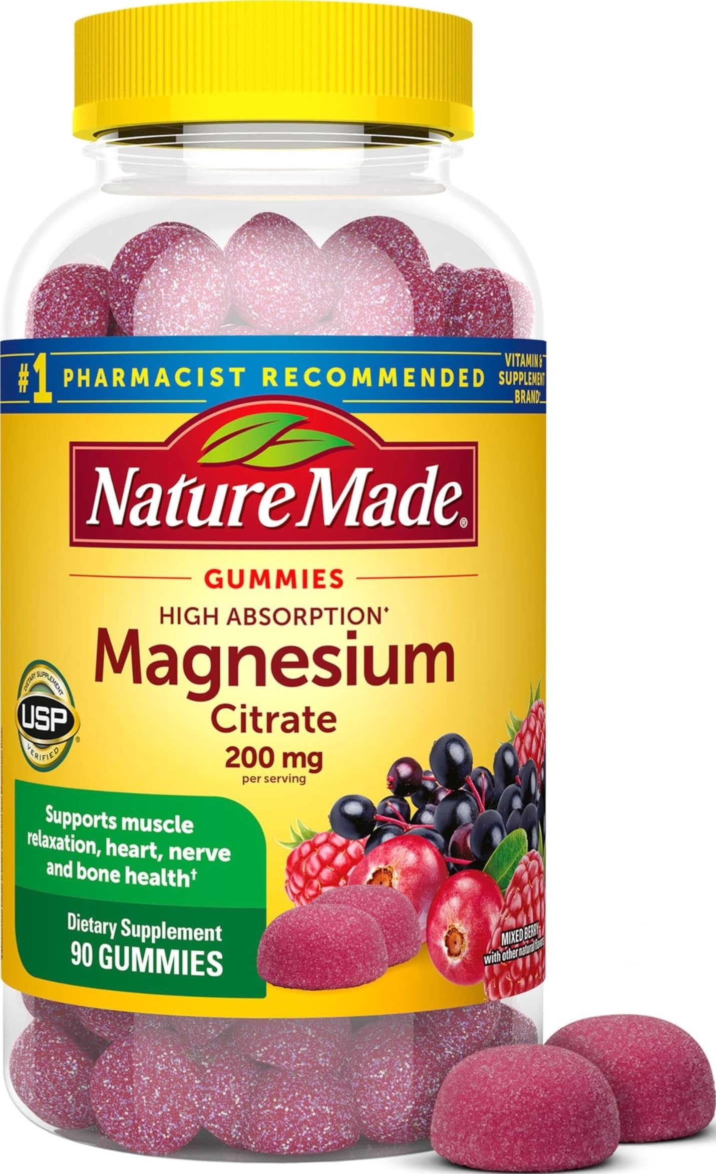 Nature Made High Absorption Magnesium Citrate 200mg per Serving Gummies 90