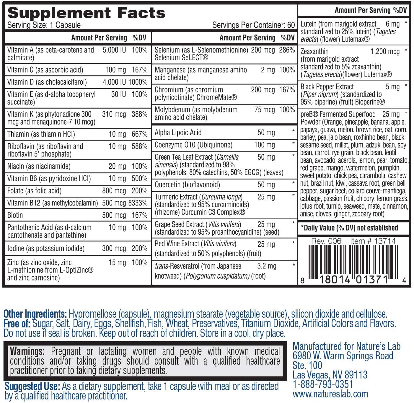 Nature's Lab CoQ10 + Alpha Lipoic Acid + Acetyl L-Carnitine & One Daily Multivitamin, Capsule, 30 Count