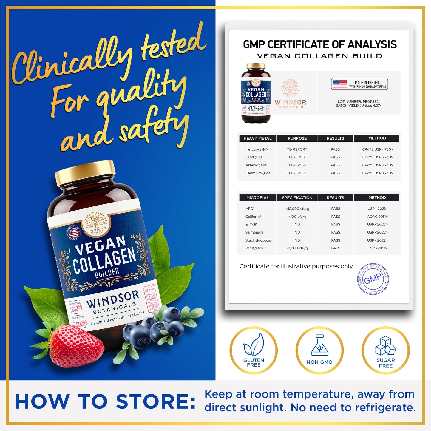Windsor Botanicals Vegan Collagen for Women and Men - Organic Superfood, Amino Acids Glycine, Lysine, Proline for Healthy Skin, Hair, Nails - Plant-Based Collagen Booster Supplements Tablets 60