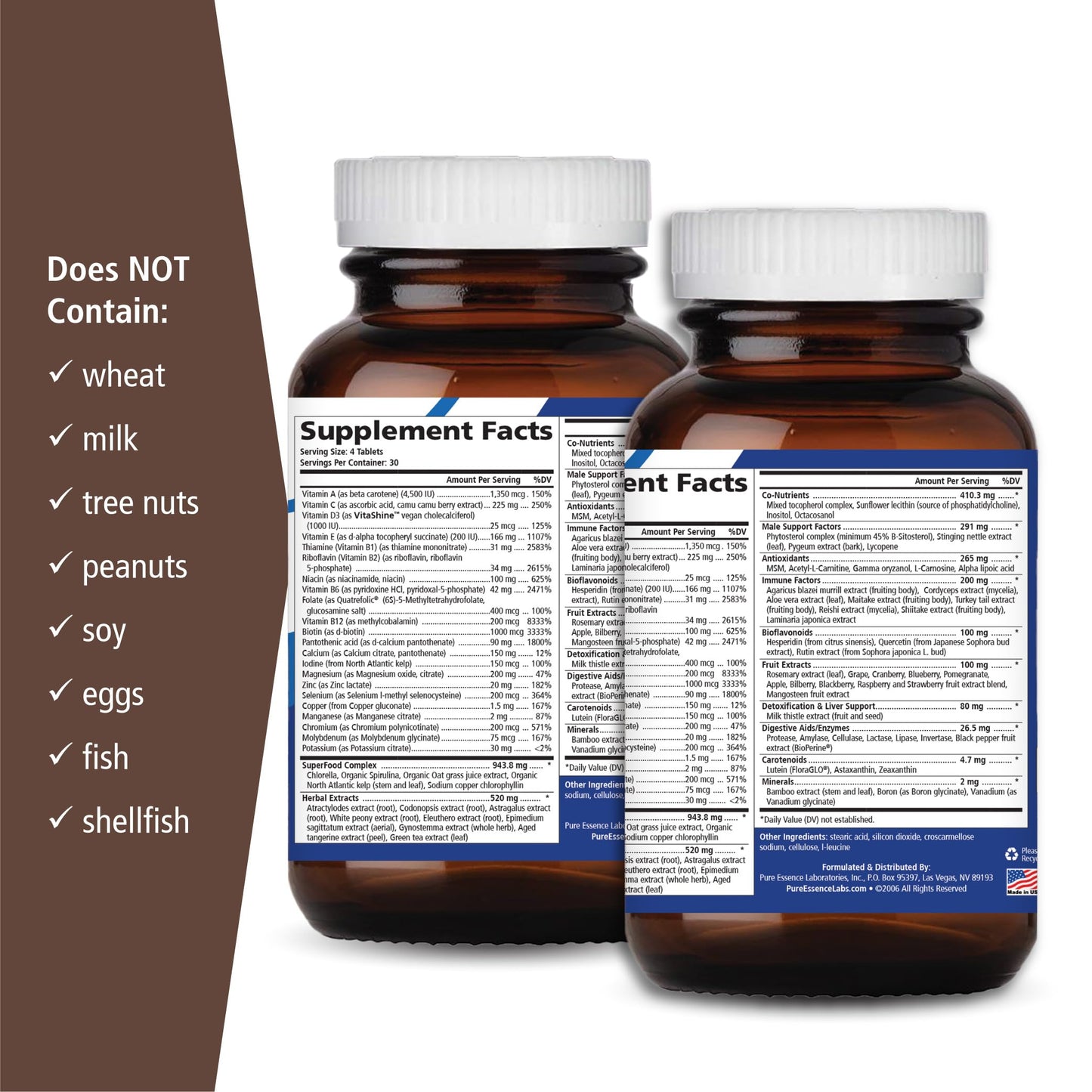 PURE ESSENCE LABS Longevity Multivitamin for Men Over 40, 120 Tablets