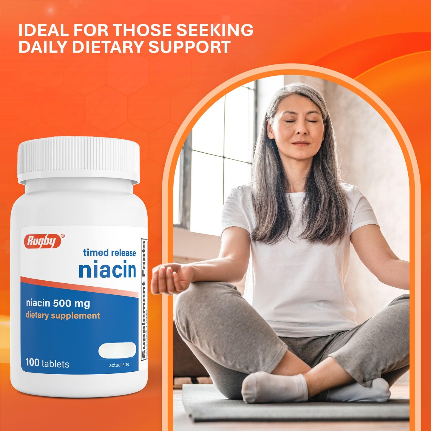 Rugby Laboratories Timed-Release Niacin 500mg with 28mg Calcium Tablet, 300 Tablets