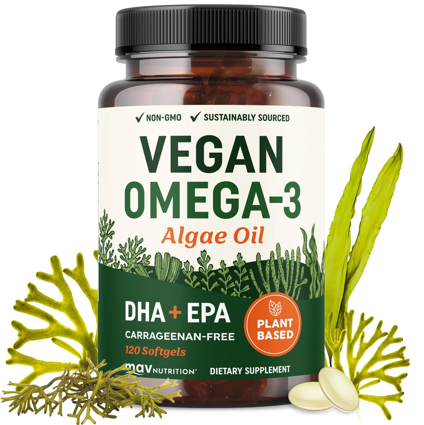 MAV NUTRITION Vegan Omega 3 Algae Oil Softgels 120 Count