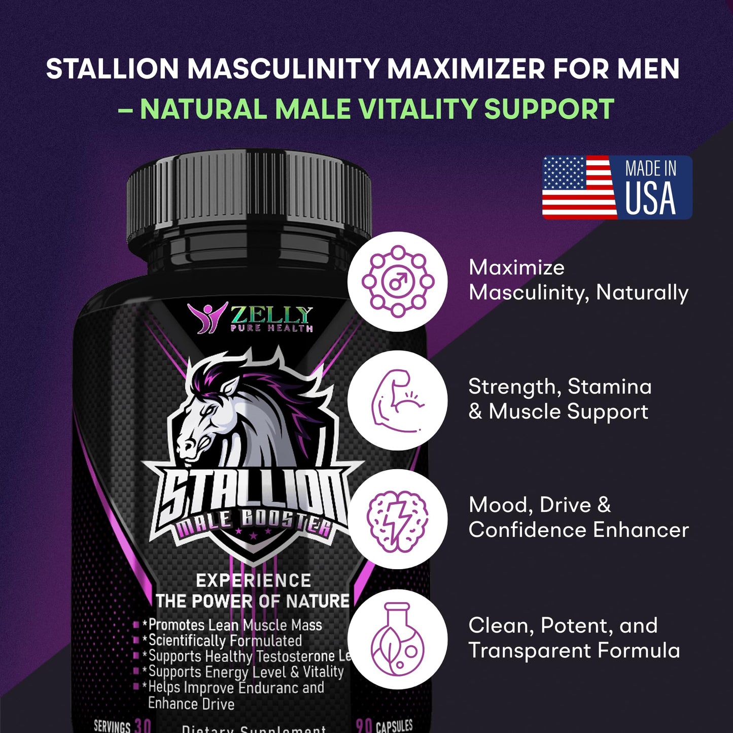 Zelly Pure Health Stallion Herbal Men’s Wellness Supplement 90 Capsules