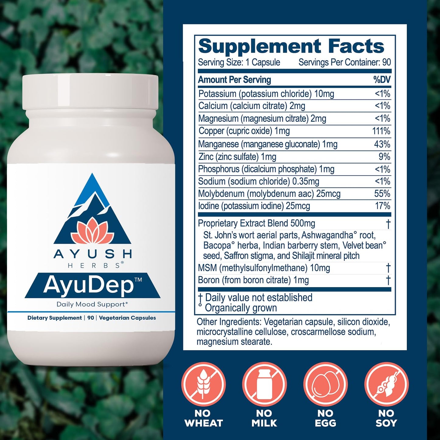 Ayush Herbs AyuDep, Saffron & Ashwagandha Supplements Capsules, 90 Count