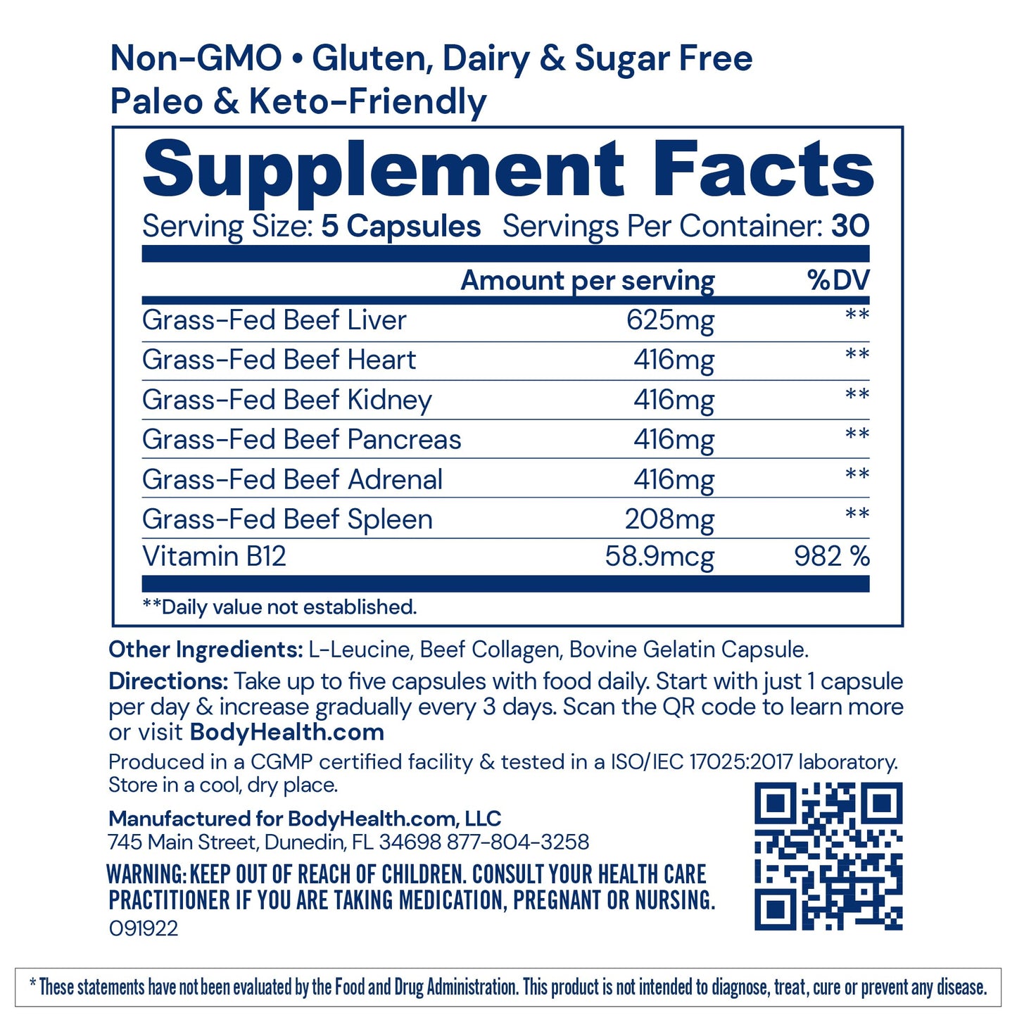 BodyHealth Organ+ Grass-Fed Glandular Organ Complex 150 Capsules