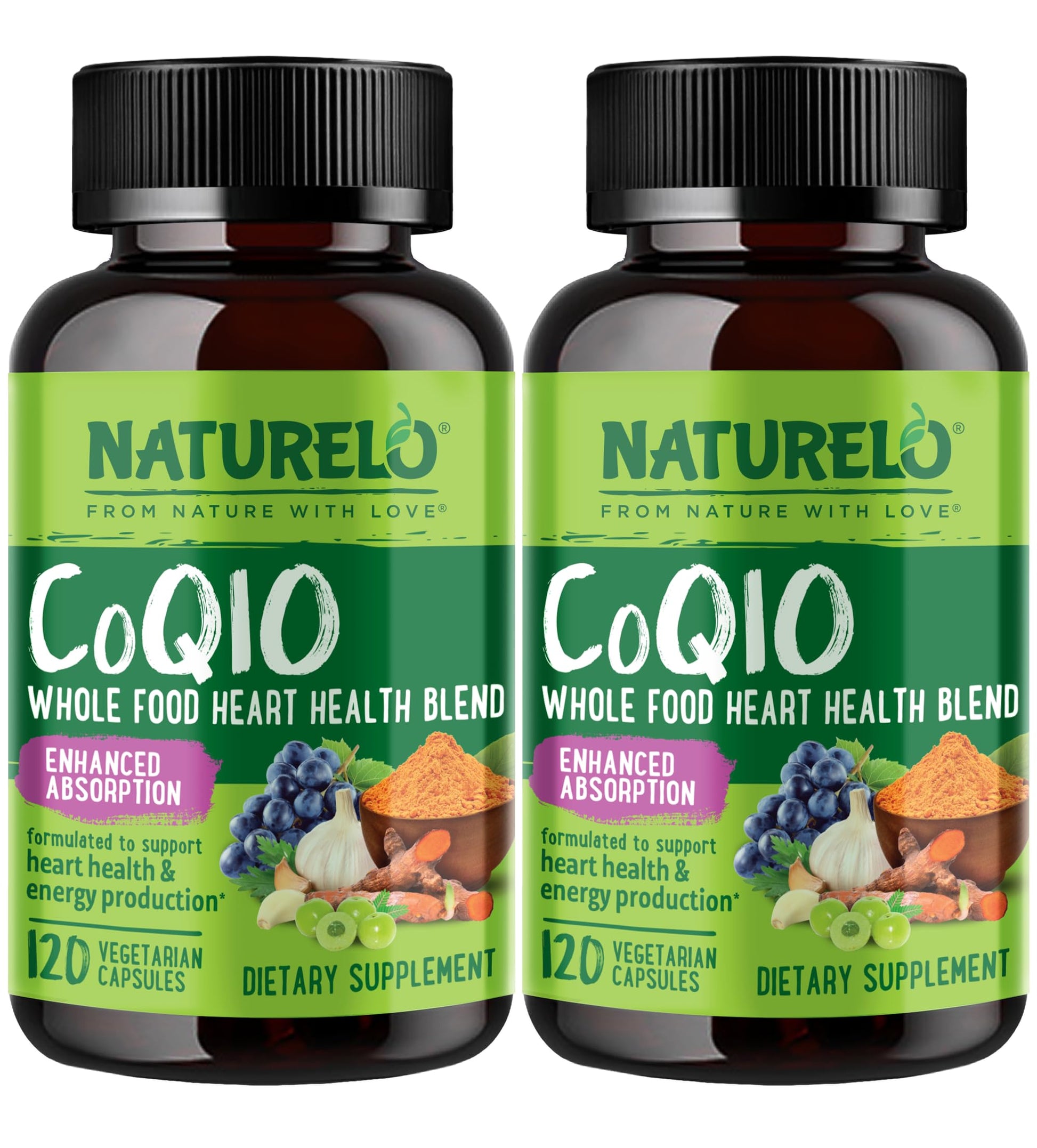 NATURELO Whole Food CoQ10 with Heart Health Blend, 240 Capsules