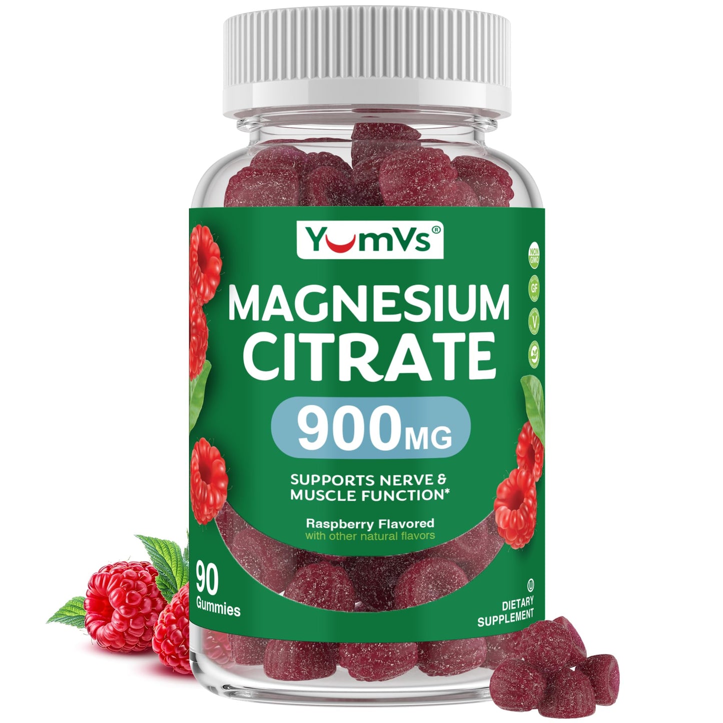 YUM-V'S Magnesium Citrate Gummies 900mg Highly Absorbable Magnesium Gummies for Women & Men to Support Nerve, Muscle & Enzyme Function – Gluten-Free, Kosher & Raspberry Flavor, 90 Count