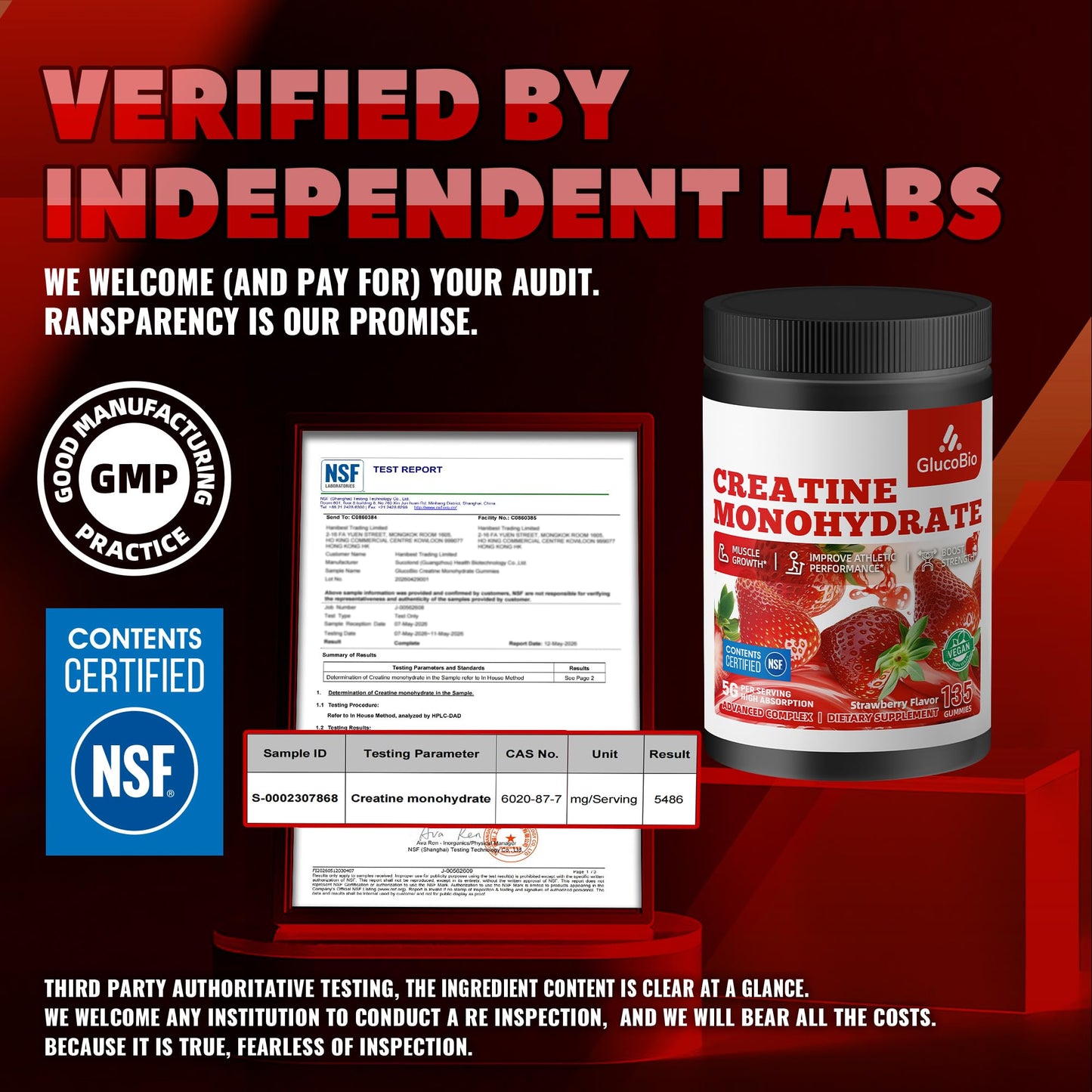 GlucoBio Creatine Monohydrate Gummies, 135 Count