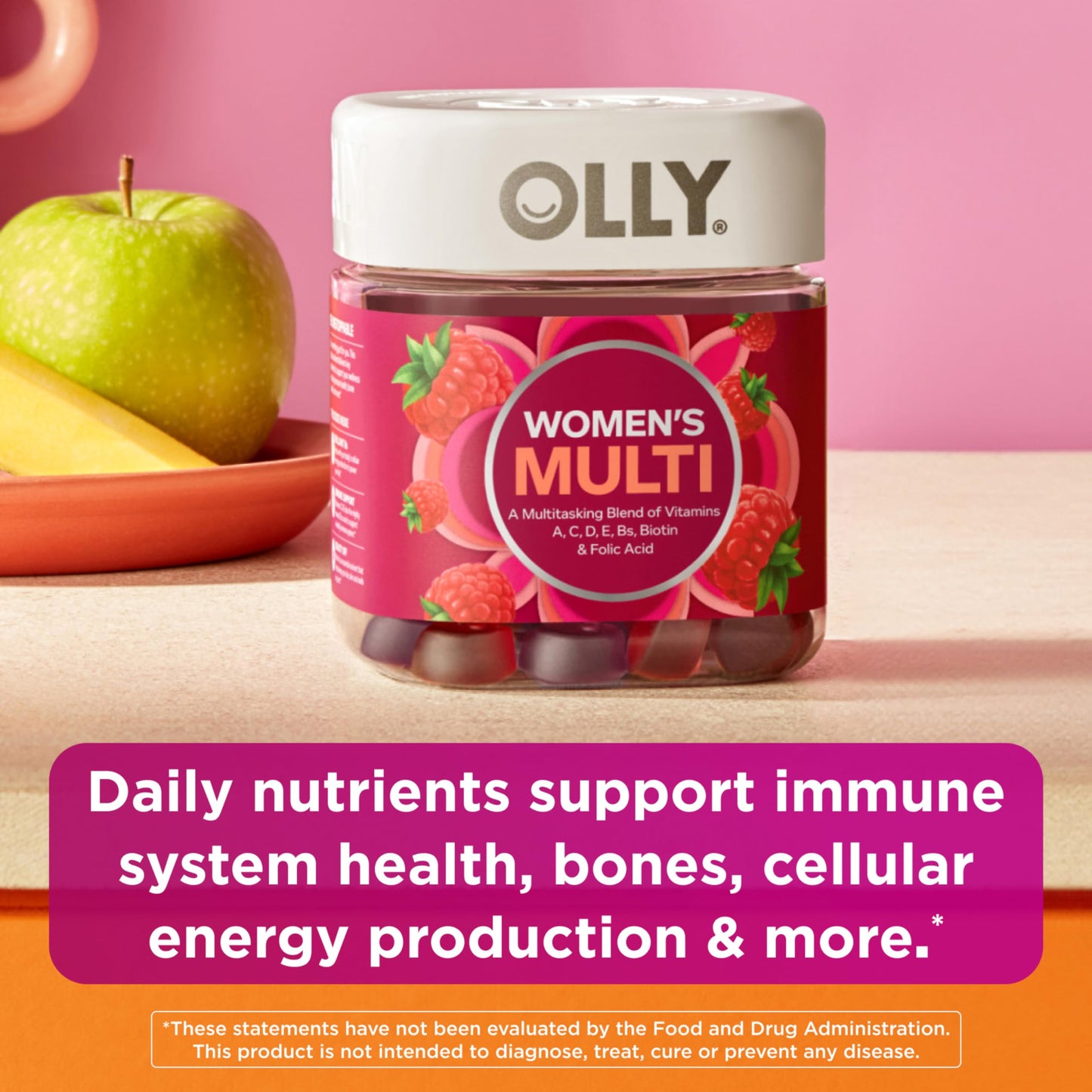 OLLY Women's Multivitamin Gummy, Women's Overall Wellness,* Vitamins A, C, D, E, Biotin, Folic Acid, Adult Chewable Supplement, Berry Flavored, 45 Day Supply - 90 Count