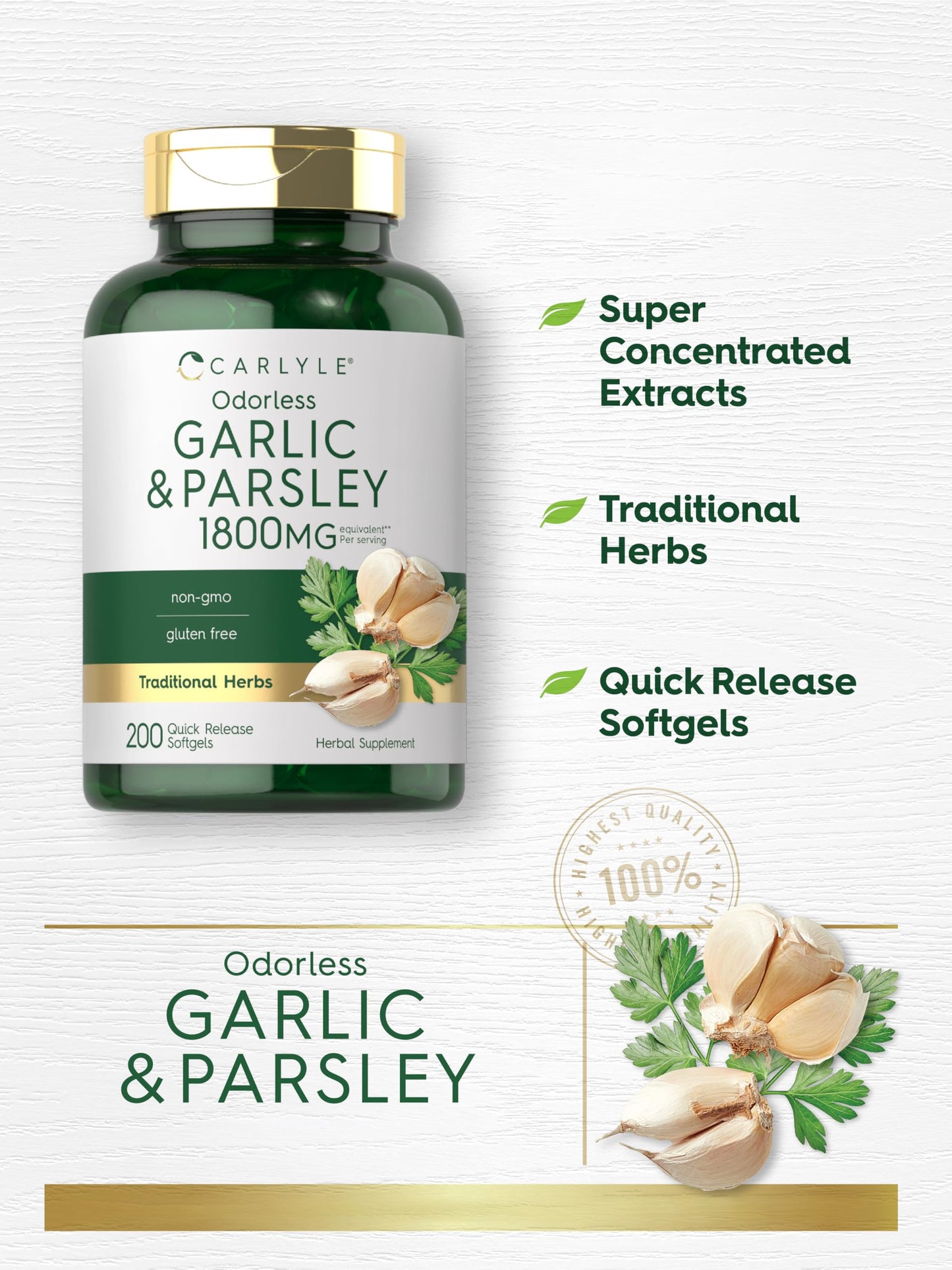 Carlyle Odorless Garlic & Parsley Softgels 200