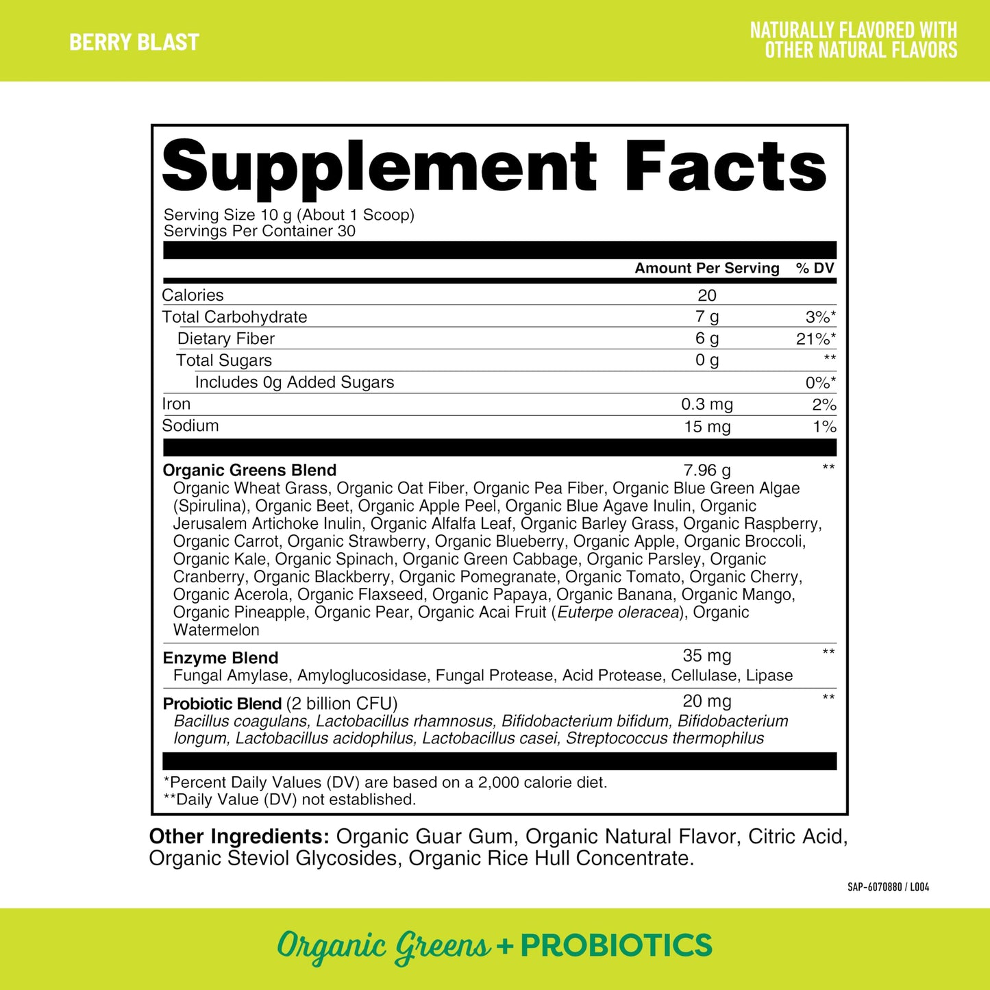 Healthy Delights Organic Greens + Probiotics Powder Berry Flavor, 10.5 Ounce