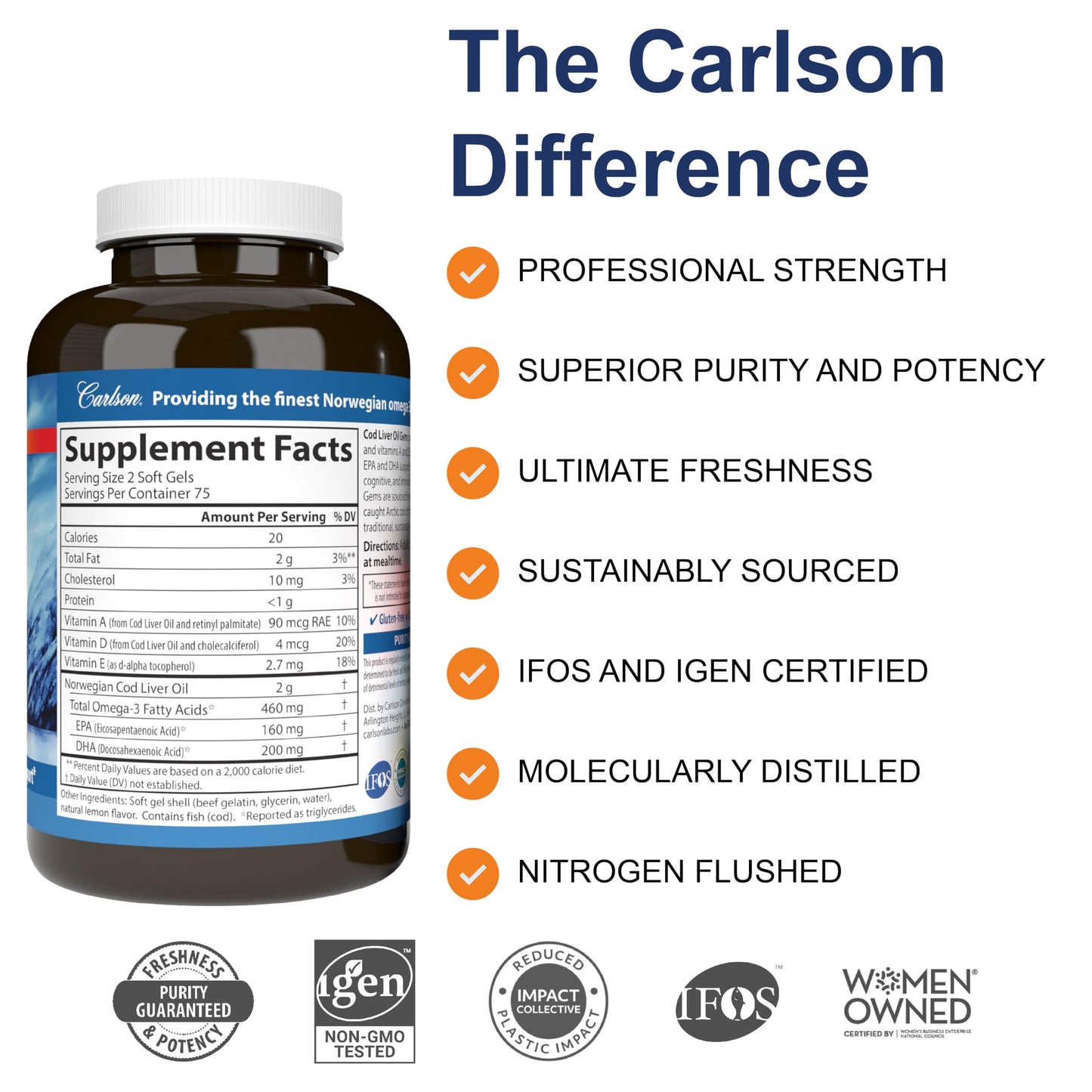 Carlson Cod Liver Oil Gems Softgels 150