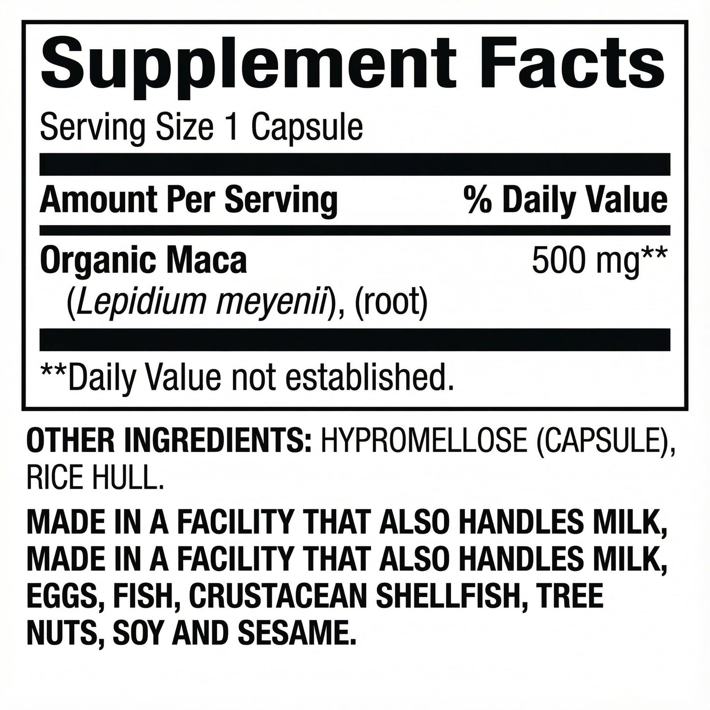 Generic Maca 500mg Organic Maca Root Supplement Capsules, 90 Count