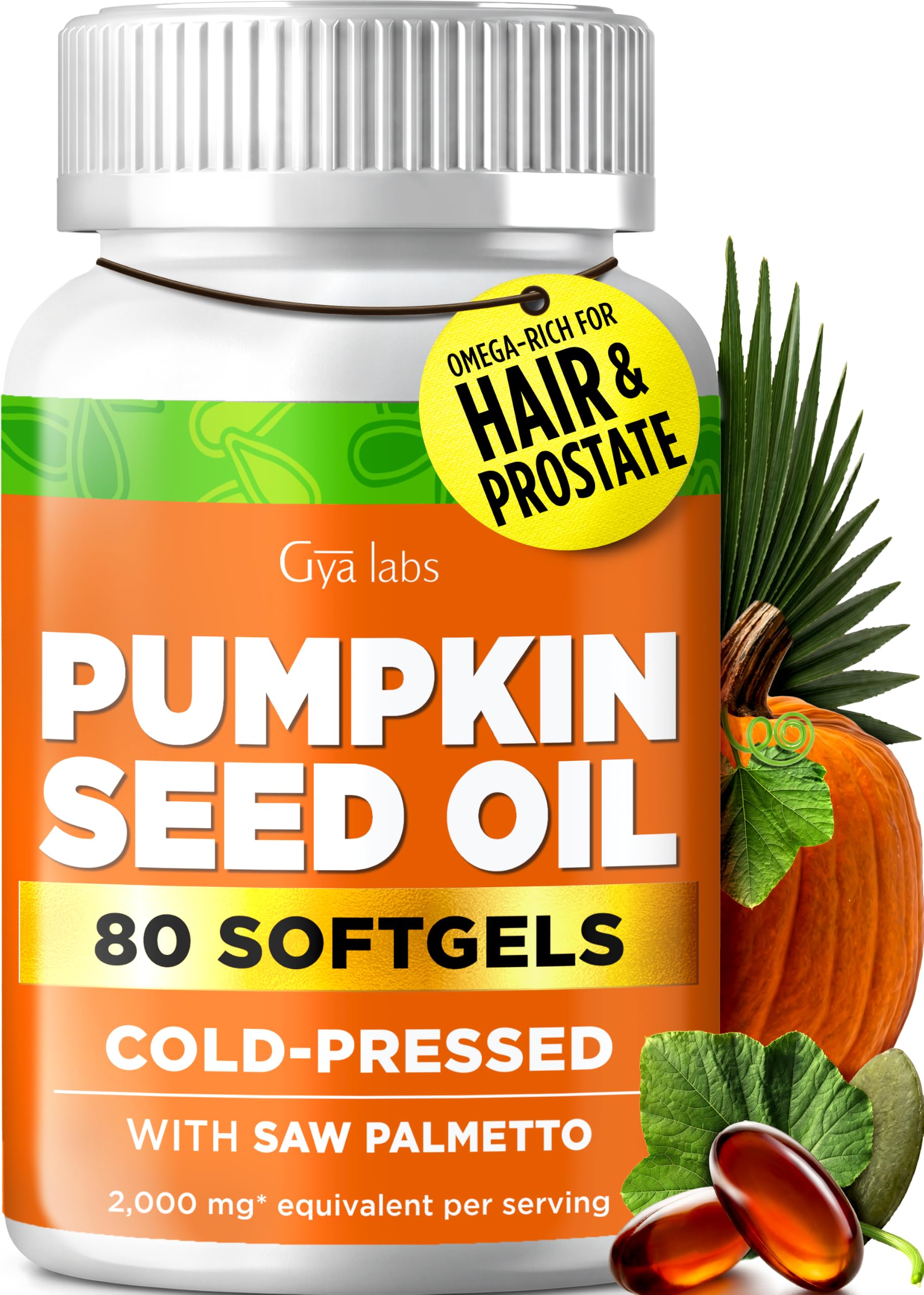 Gya Labs Pure Cold Pressed Pumpkin Seed Oil Capsules 2000 mg, 80 Count