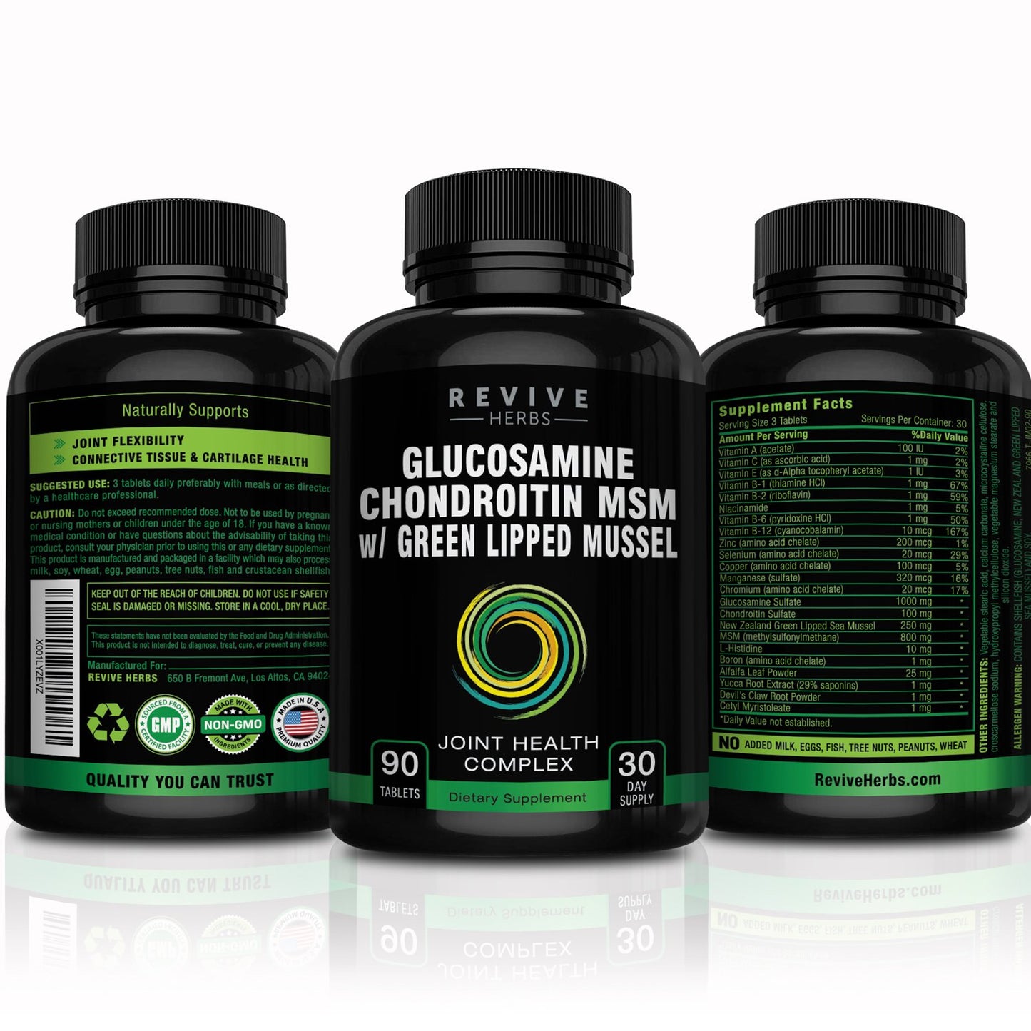 Revive Herbs Glucosamine Chondroitin MSM with New Zealand Green-Lipped Mussel Tablets, 90 Count