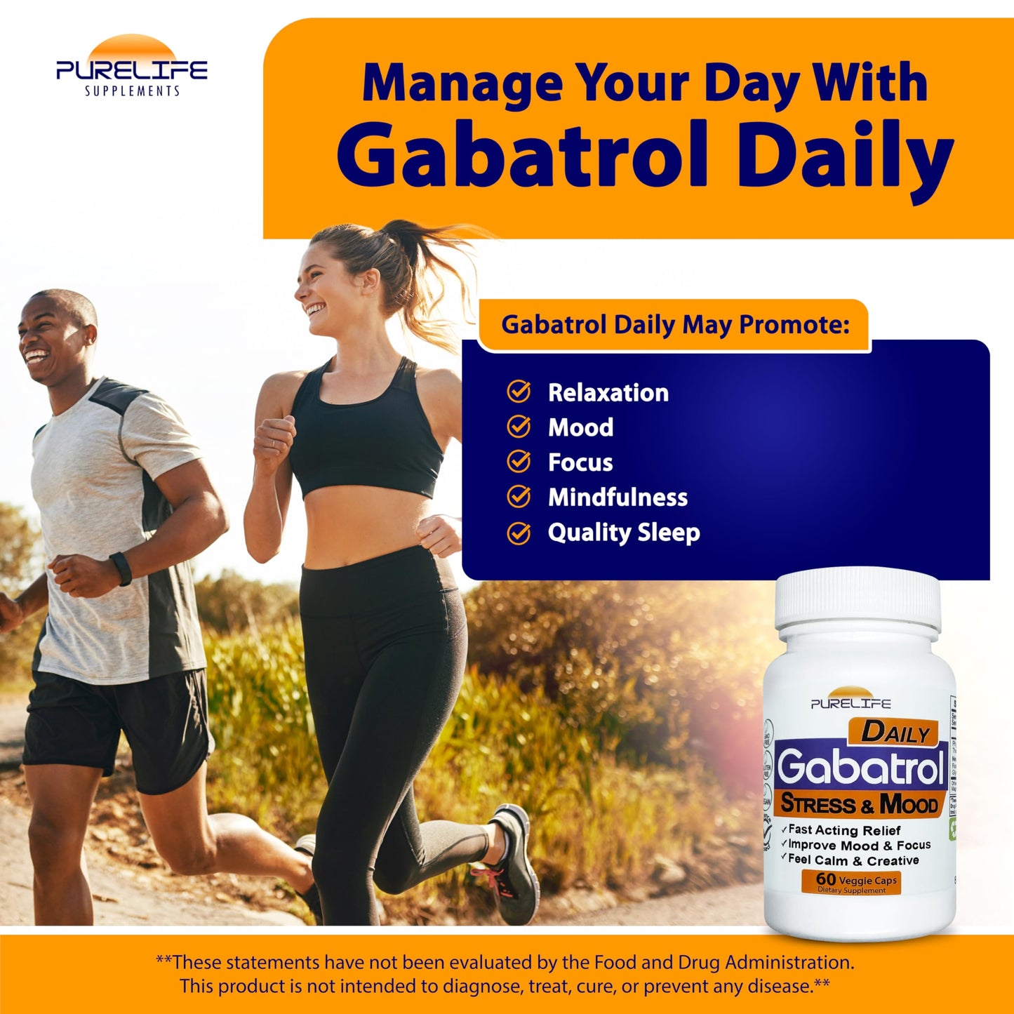 PureLife Supplements Gabatrol Daily Plant-Based GABA Supplement Capsule 60 Count
