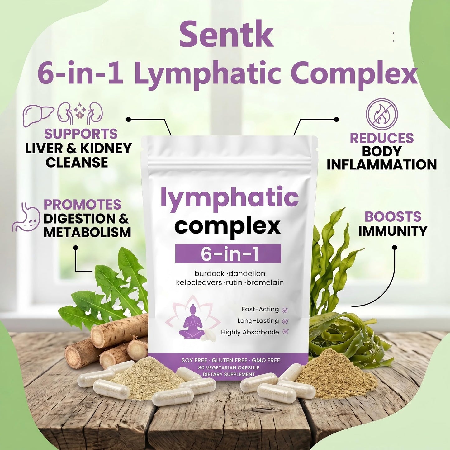Sentk 6-in-1 Lymphatic Complex Lymphatic Drainage Capsules, 2-Pack
