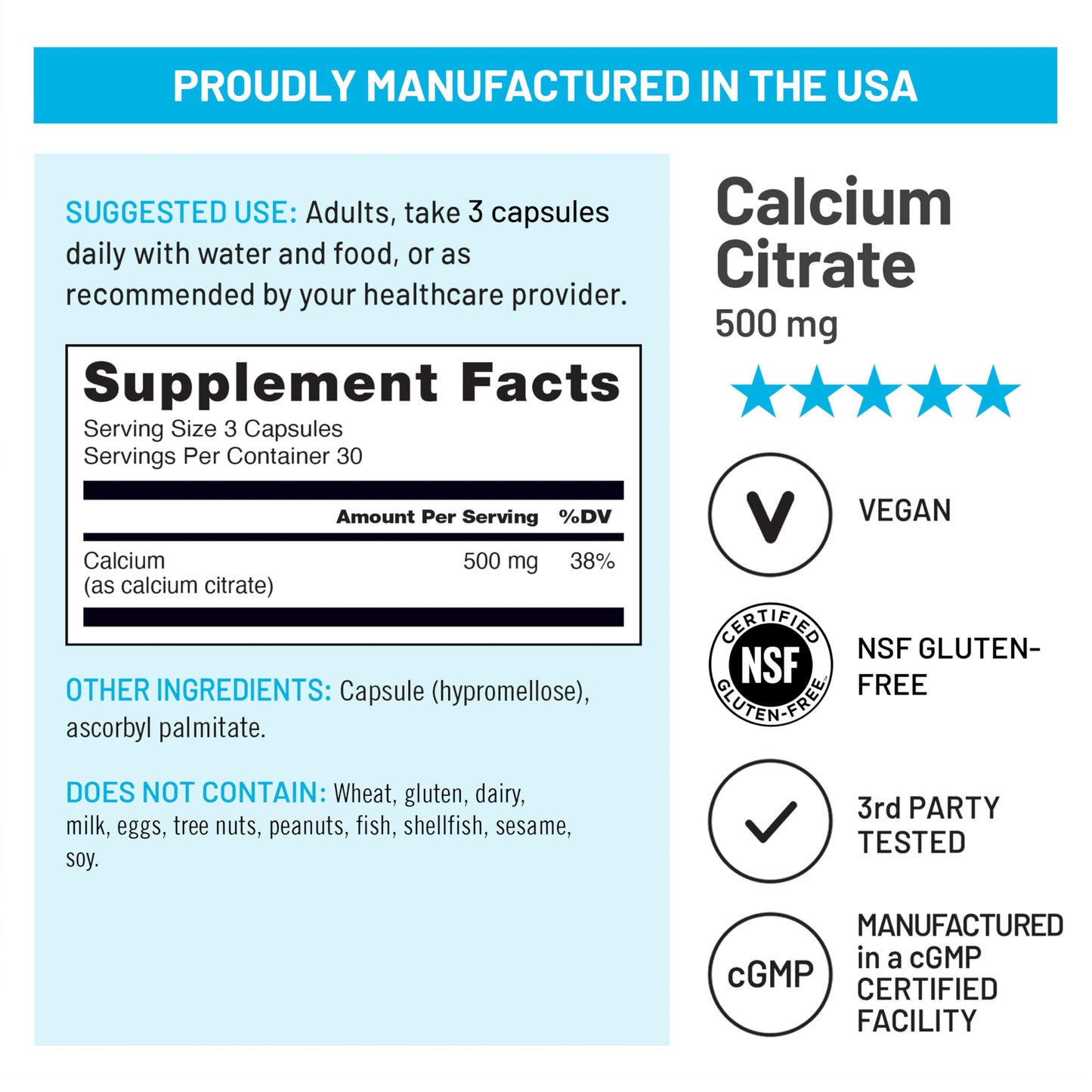NatureWise Calcium Citrate 500mg Capsules, 90 Count