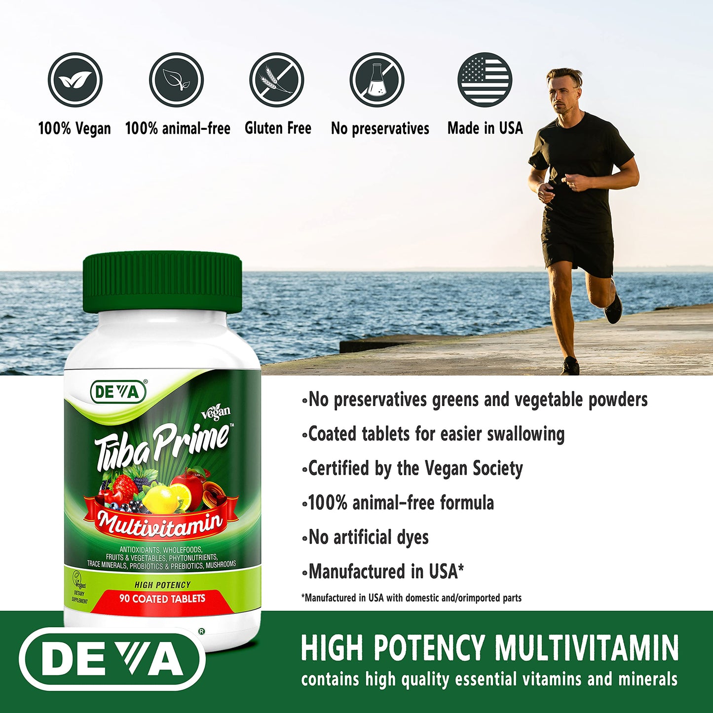 DEVA Tuba Prime Vegan Multivitamin Iron-Free Tablet, 90 Tablets