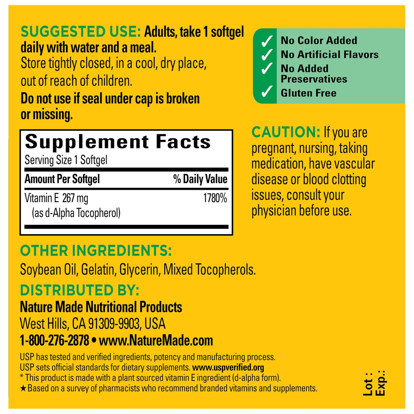 Nature Made Vitamin E 400 IU Softgels, 100 Count