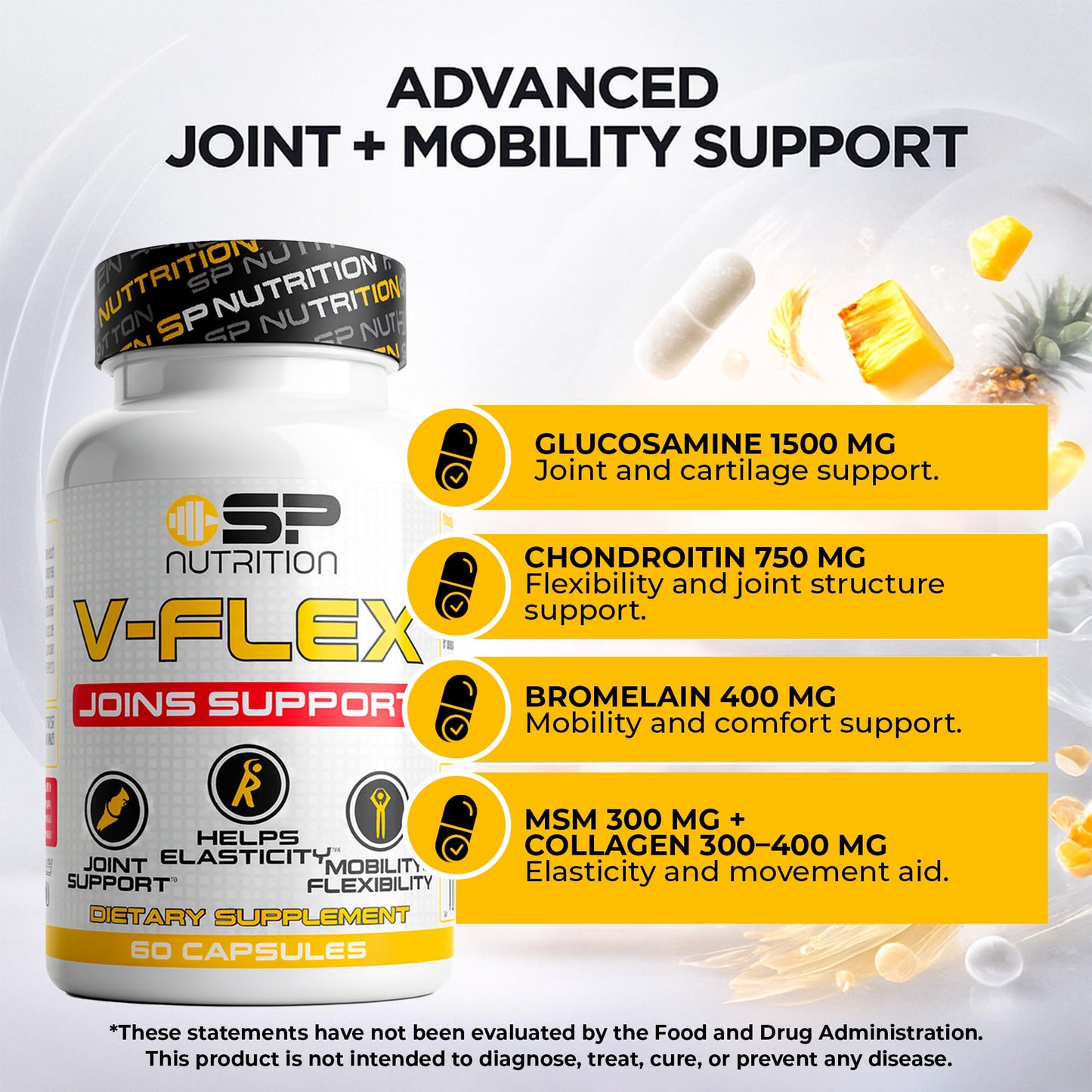 S Nutrition V-Flex Advanced Joint Support Supplement with Glucosamine, Chondroitin, MSM, Collagen & Hyaluronic Acid Supports Mobility & Flexibility, 90 Capsules