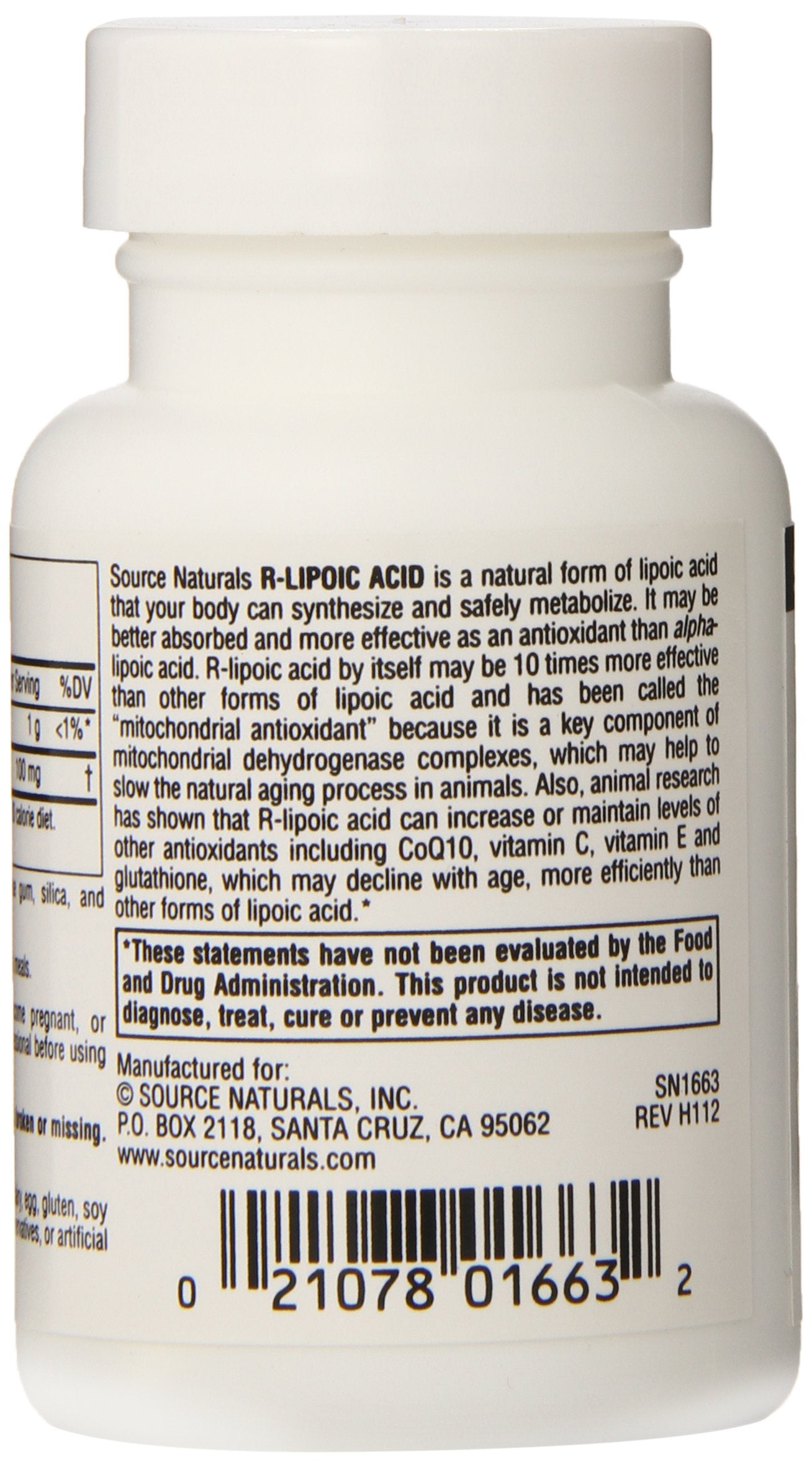 Source Naturals R-Lipoic Acid 100mg Tablet, 30 Tablets