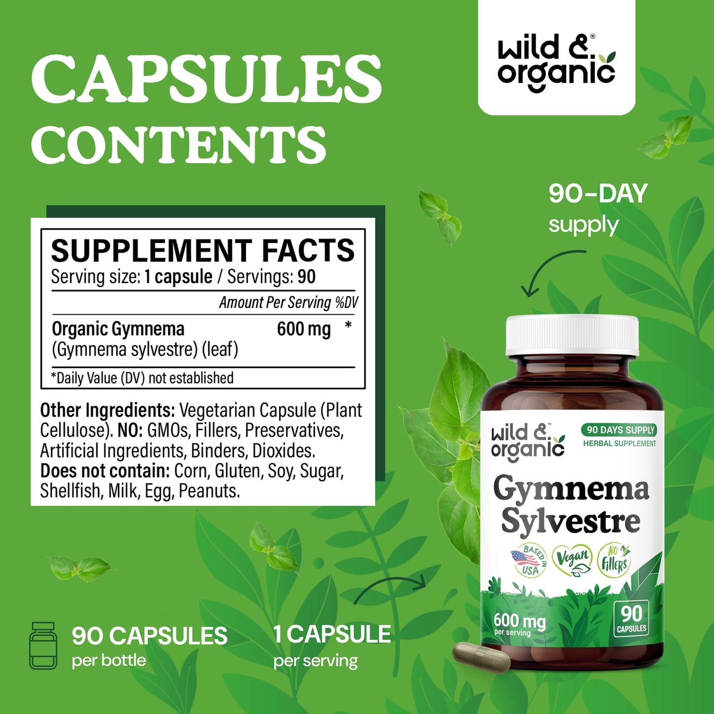 Wild & Organic Gymnema Sylvestre 600 mg - Overall Support, 90 Capsules