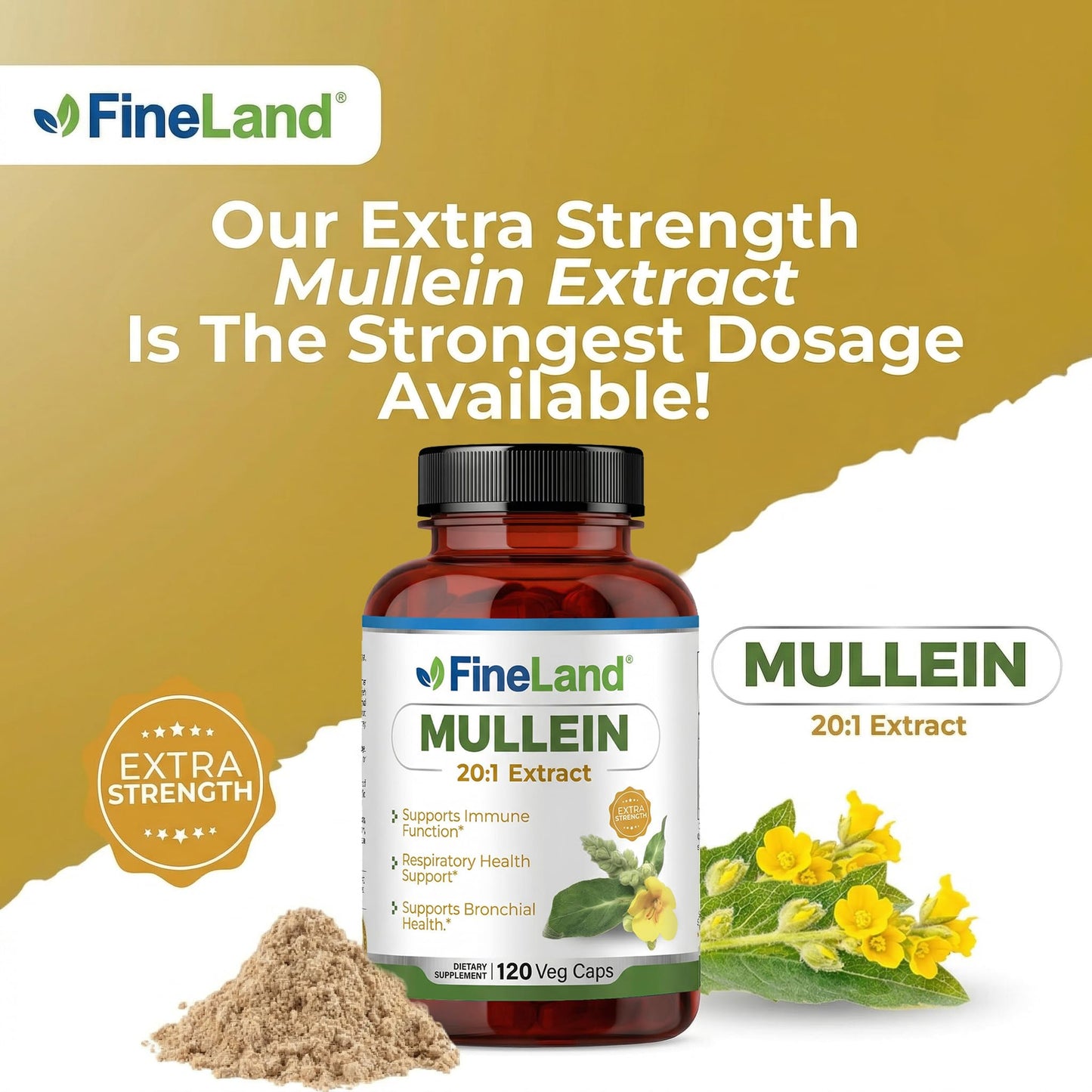 FineLand Mullein Extract Lung Cleanse & Respiratory Support Supplement, 120 Vegan Capsules