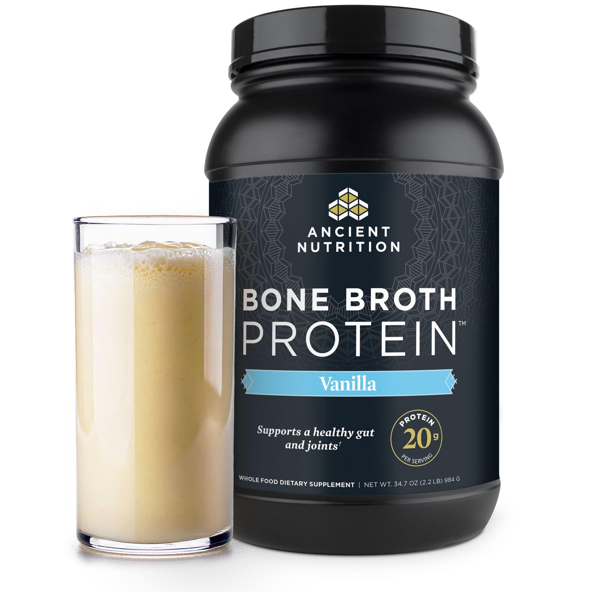 Ancient Nutrition Grass Fed Bone Broth Protein Powder Vanilla, 40 Servings