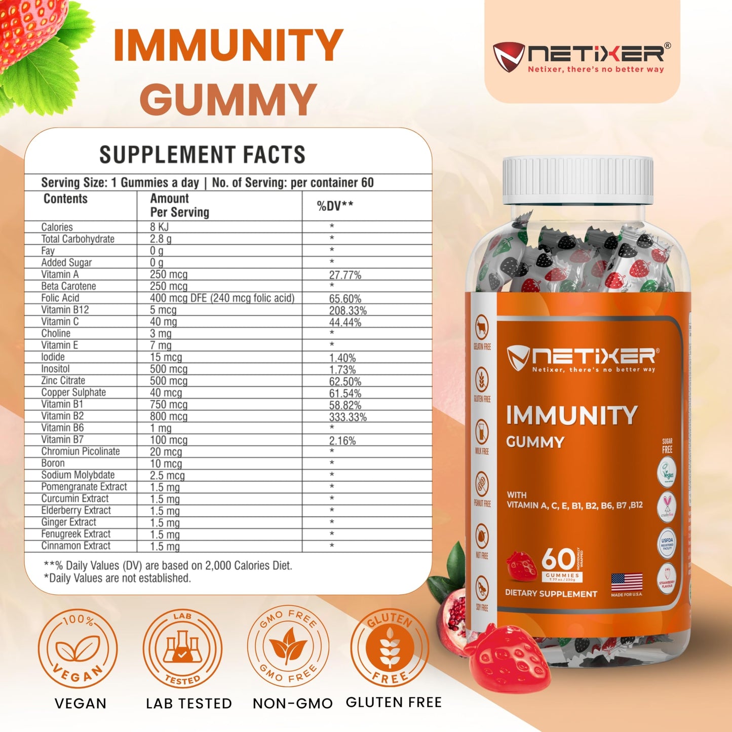 nETiXER Immunity Gummies, 60 Count