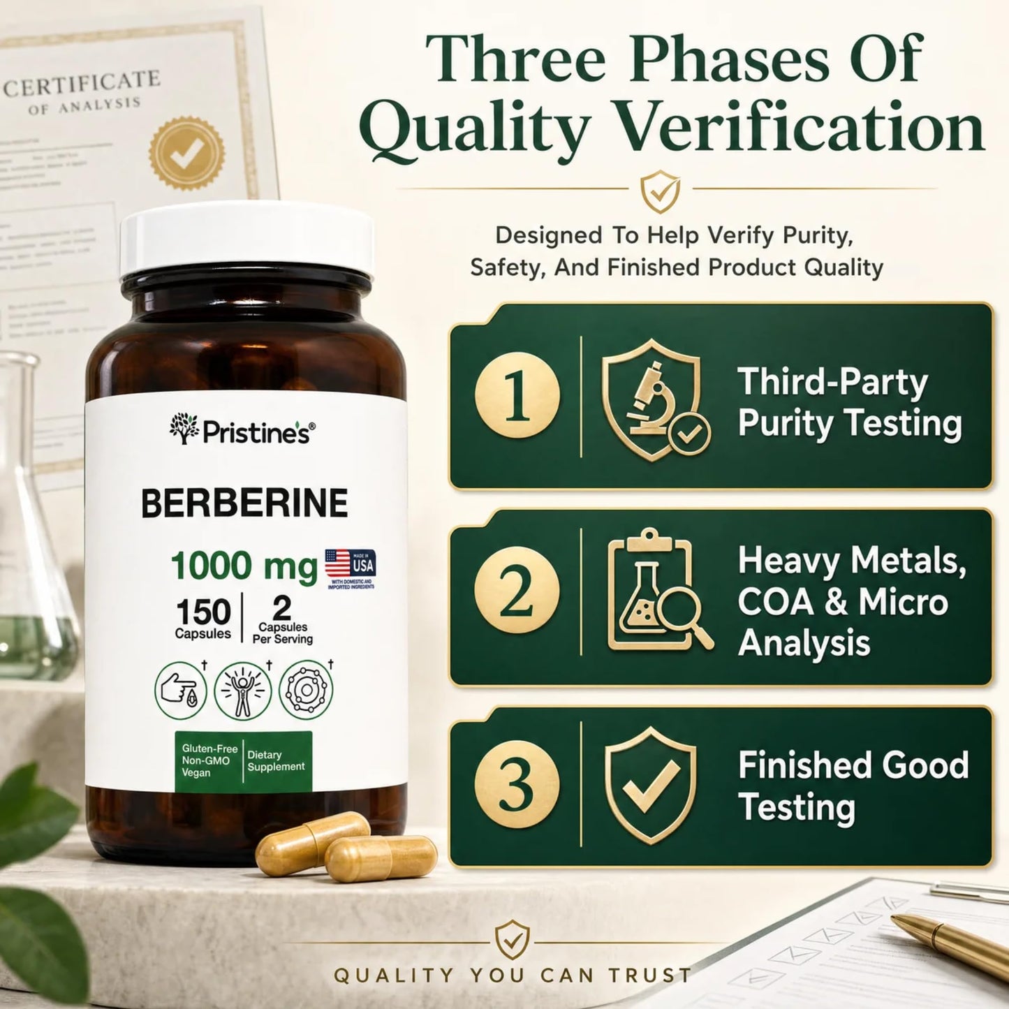 PRISTINE'S Berberine 1000mg Capsule, 1 Count
