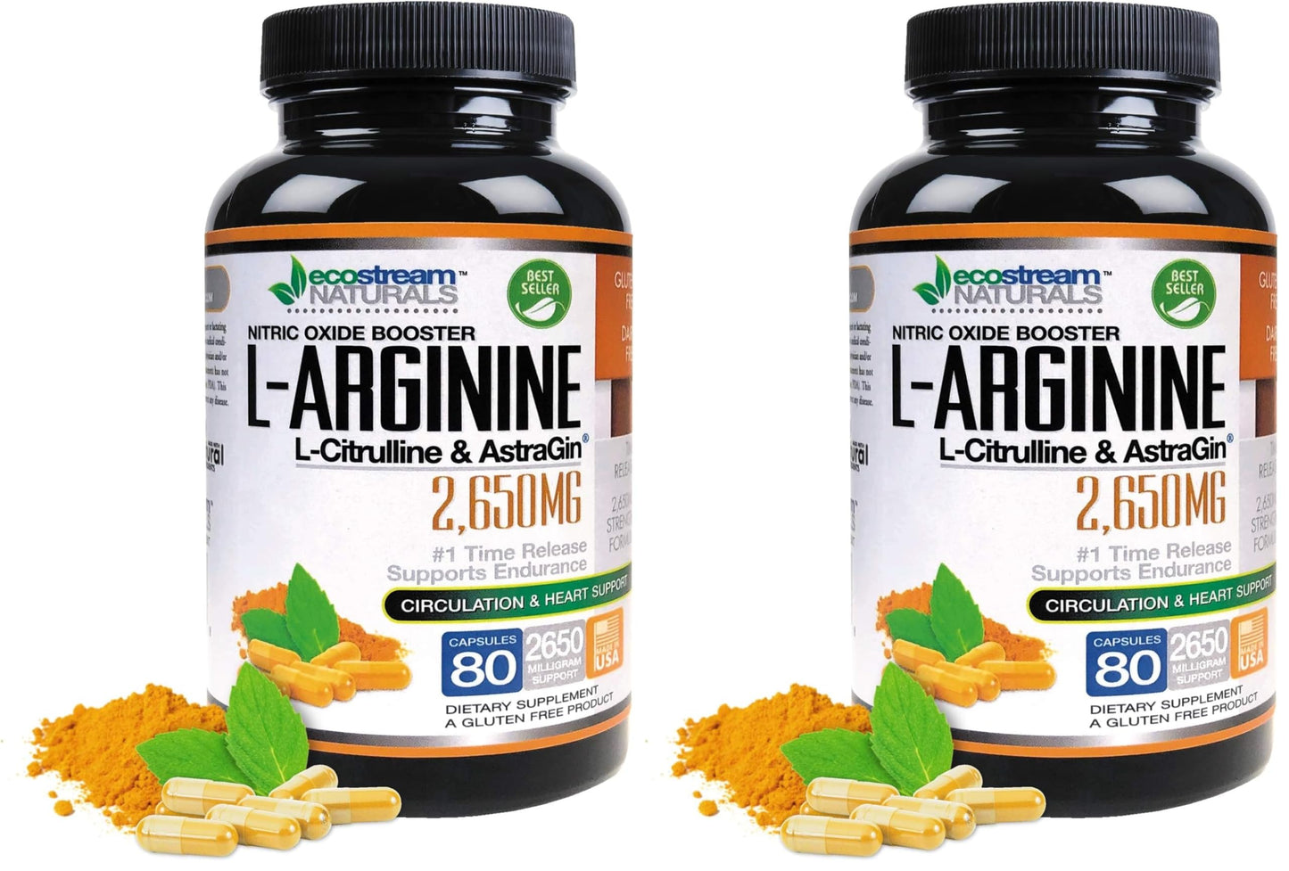 ecostream Naturals MAX 2650mg Nitric Oxide Booster L-Arginine - L-Citruline and Astragin - Time Release 2650 MAX Formula, Capsules, 160 Count