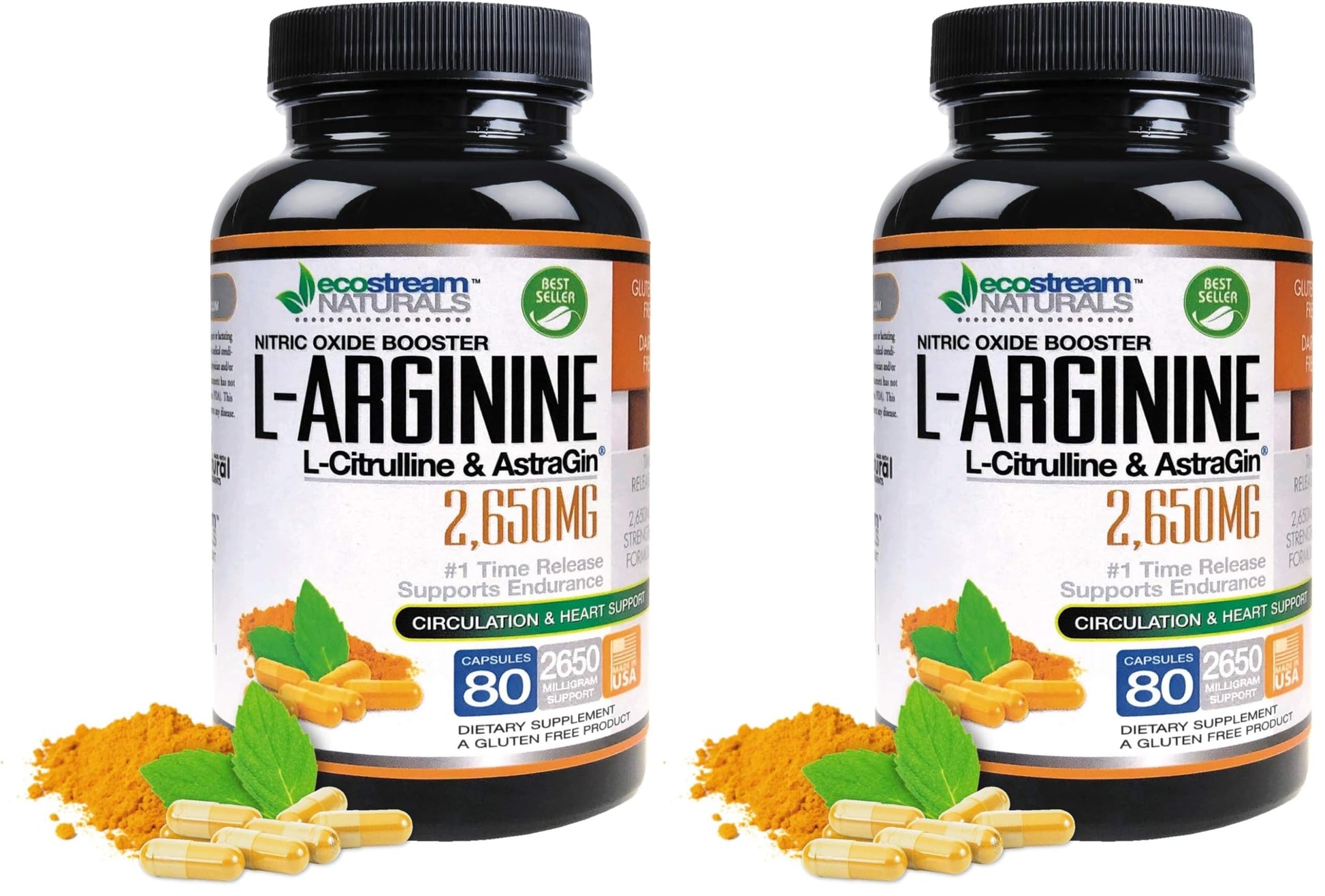 ecostream Naturals MAX 2650mg Nitric Oxide Booster L-Arginine - L-Citruline and Astragin - Time Release 2650 MAX Formula, Capsules, 160 Count