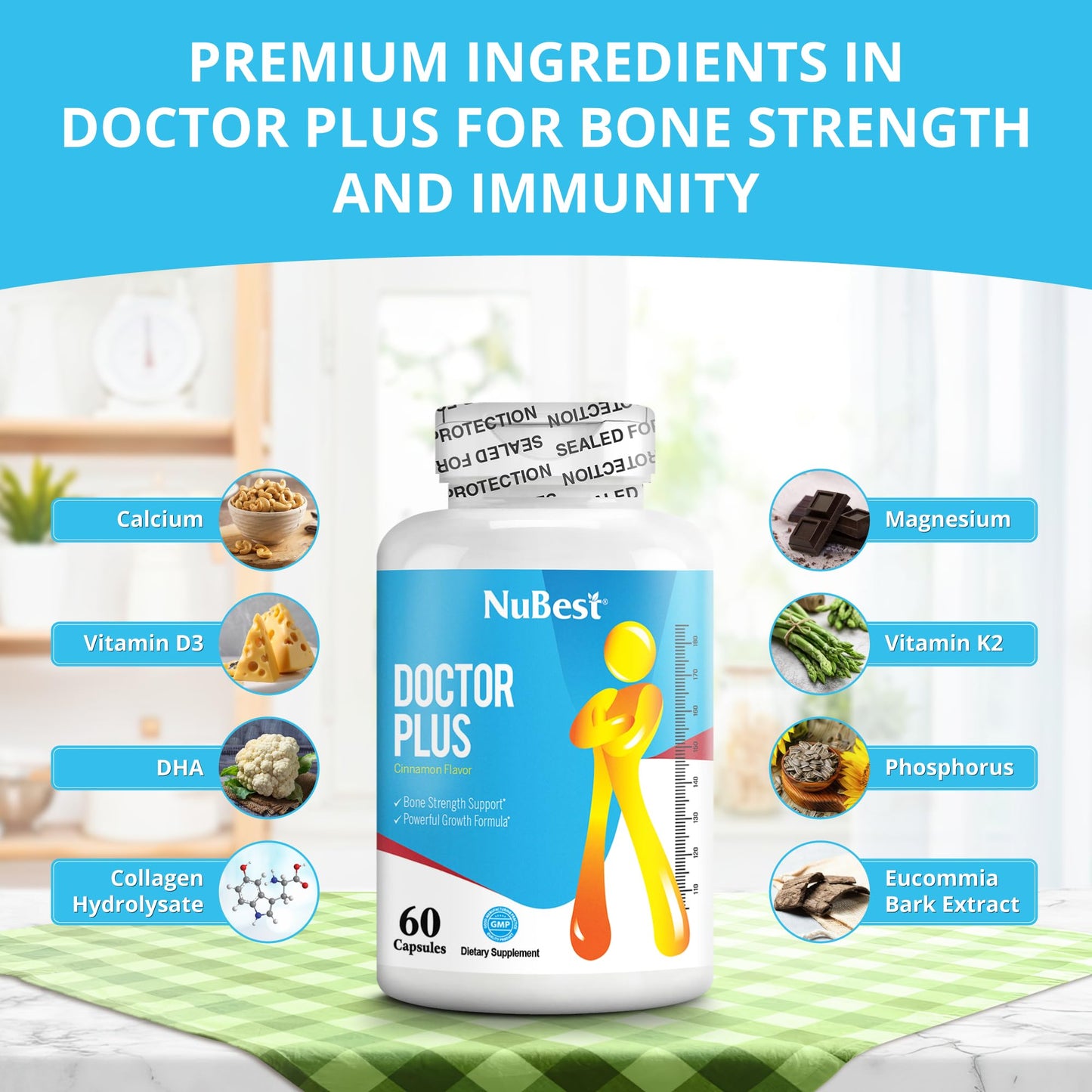 NuBest Doctor Plus with Calcium, Vitamin D3, Vitamin K2 (MK7), Magnesium Capsules, 60 Capsules