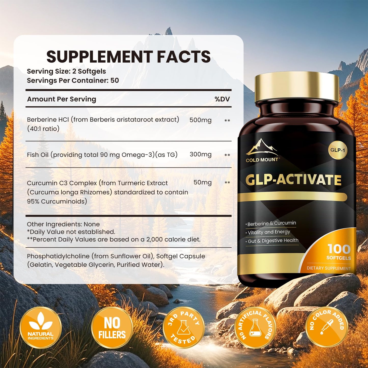 MEGNETA Metabolic & Energy Support Supplement with Berberine, Green Tea Extract & Turmeric Root Softgels 400
