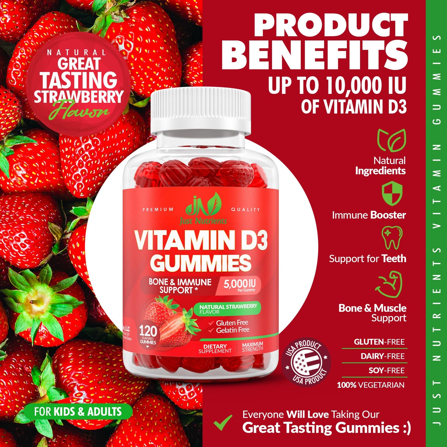 Just Nutrients Vitamin D3 5000/10000 IU Gummies 120