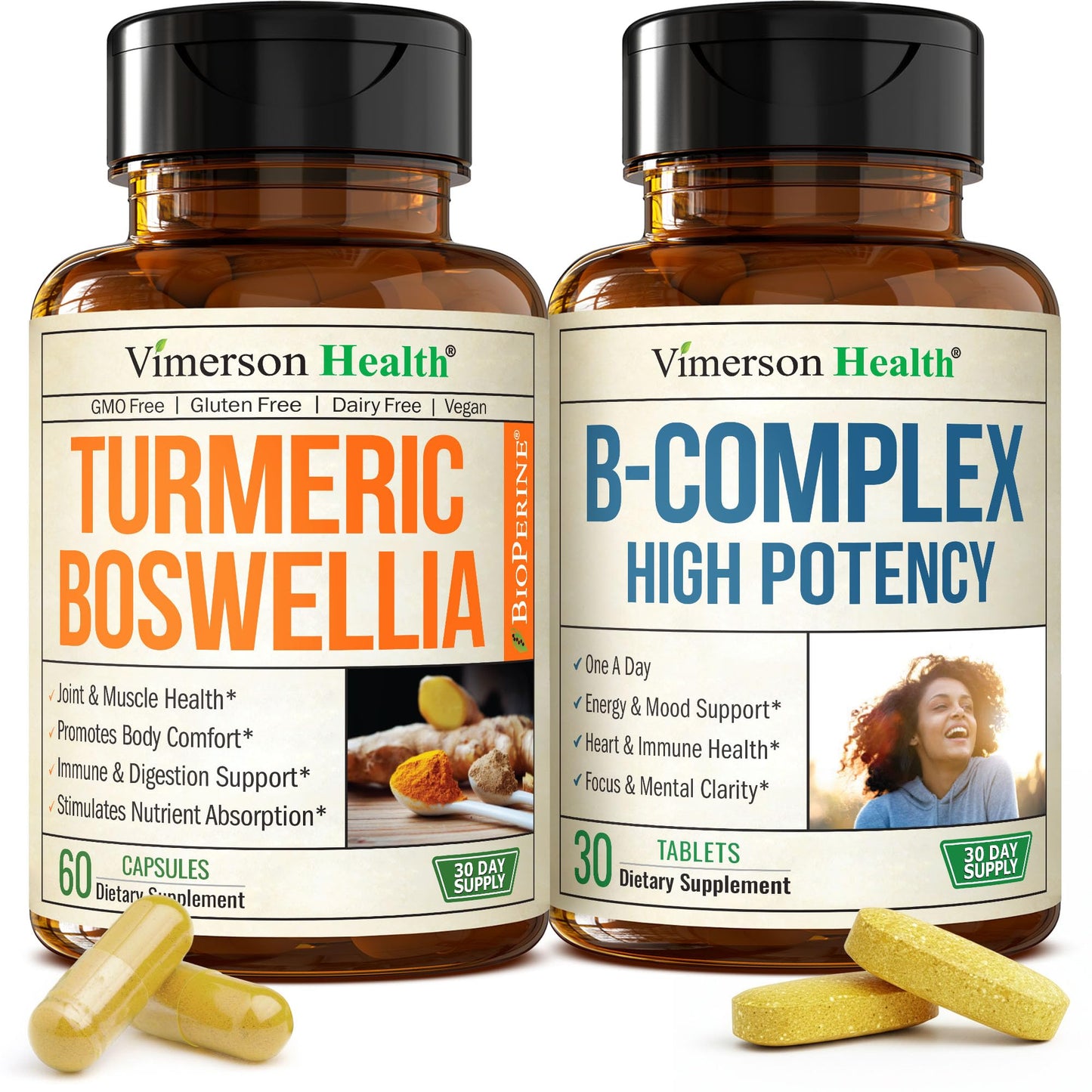 Vimerson Health Boswellia Turmeric Curcumin Supplement with Vitamin B Complex Capsules 120