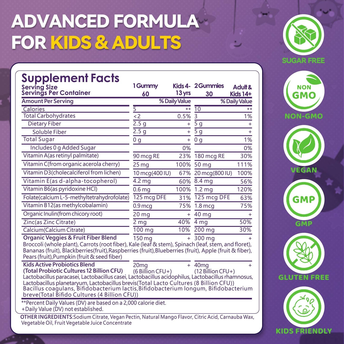 Crasye Kids Probiotic + Prebiotic Fiber 5G Gummies, 60 Gummies