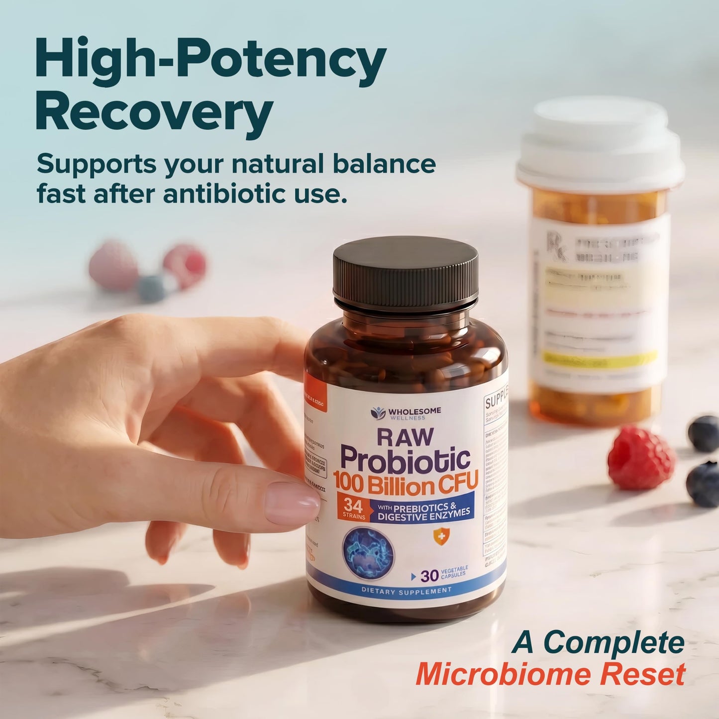 Wholesome Wellness Organic Raw Probiotics 100 Billion CFU Capsule, 30 Count