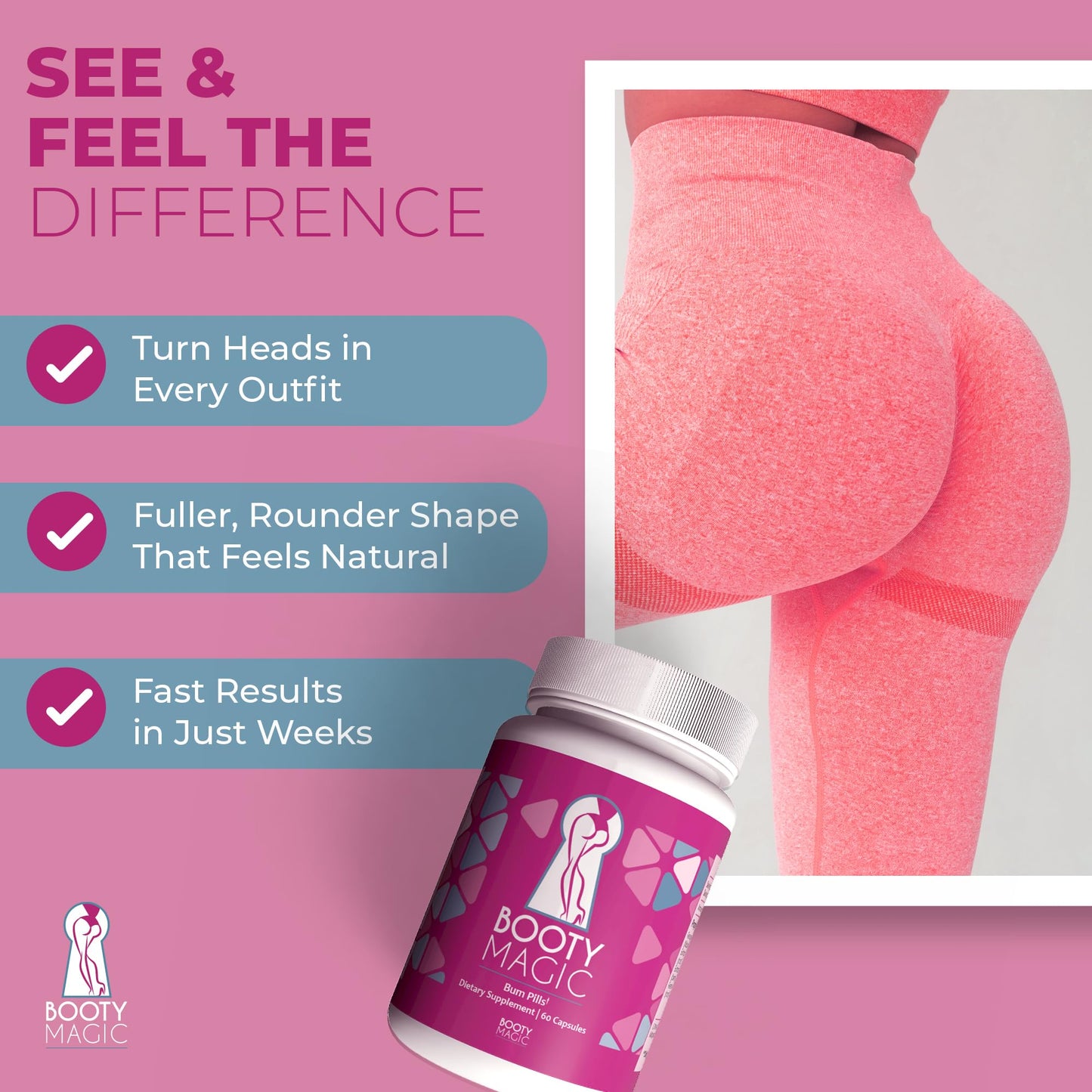 Booty Magic Butt Enhancement Pills Capsule, 60 Count