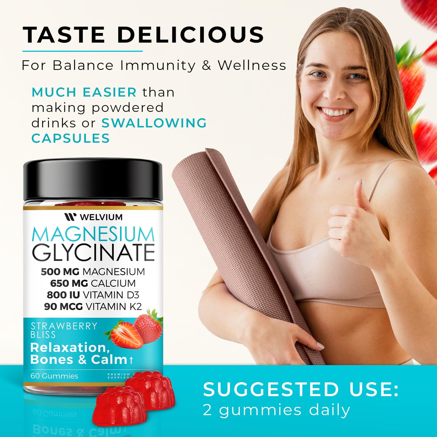 WELVIUM Magnesium Glycinate Gummies with Ashwagandha, L-Theanine, 60 Gummies