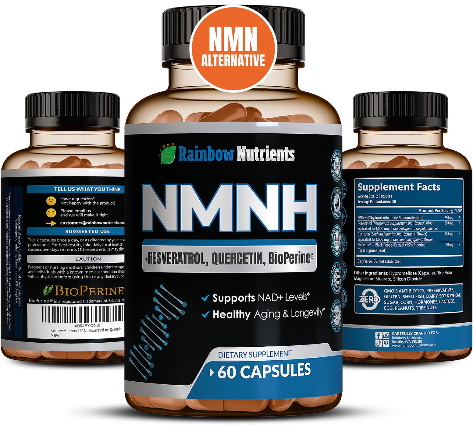 Rainbow Nutrients NMNH Supplement (NMN Alternative) NAD Booster, Capsule, 60 Count