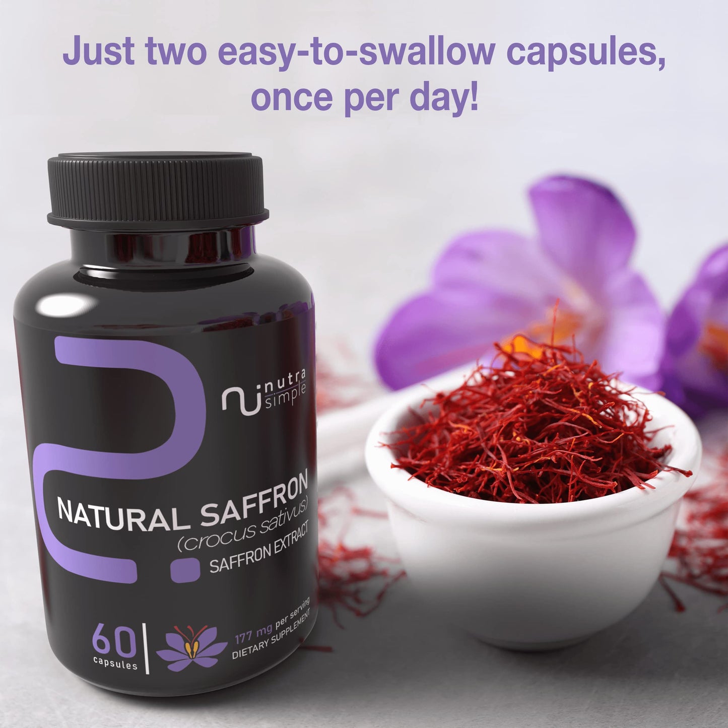 Nutra Simple Saffron Supplements 177mg Pure Saffron Extract Capsules, 60 Capsules