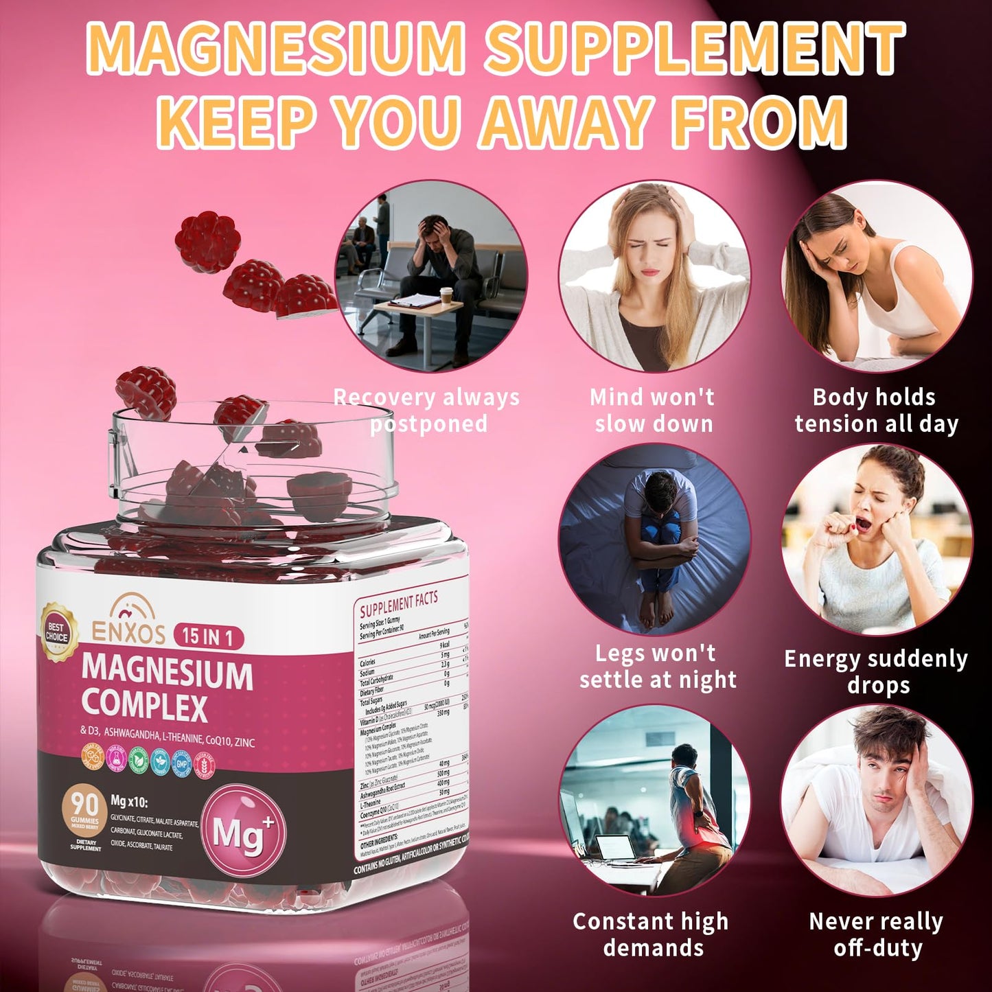 ENXOS 15-in-1 Magnesium Complex Gummies 350 mg/Serv, 90 Count