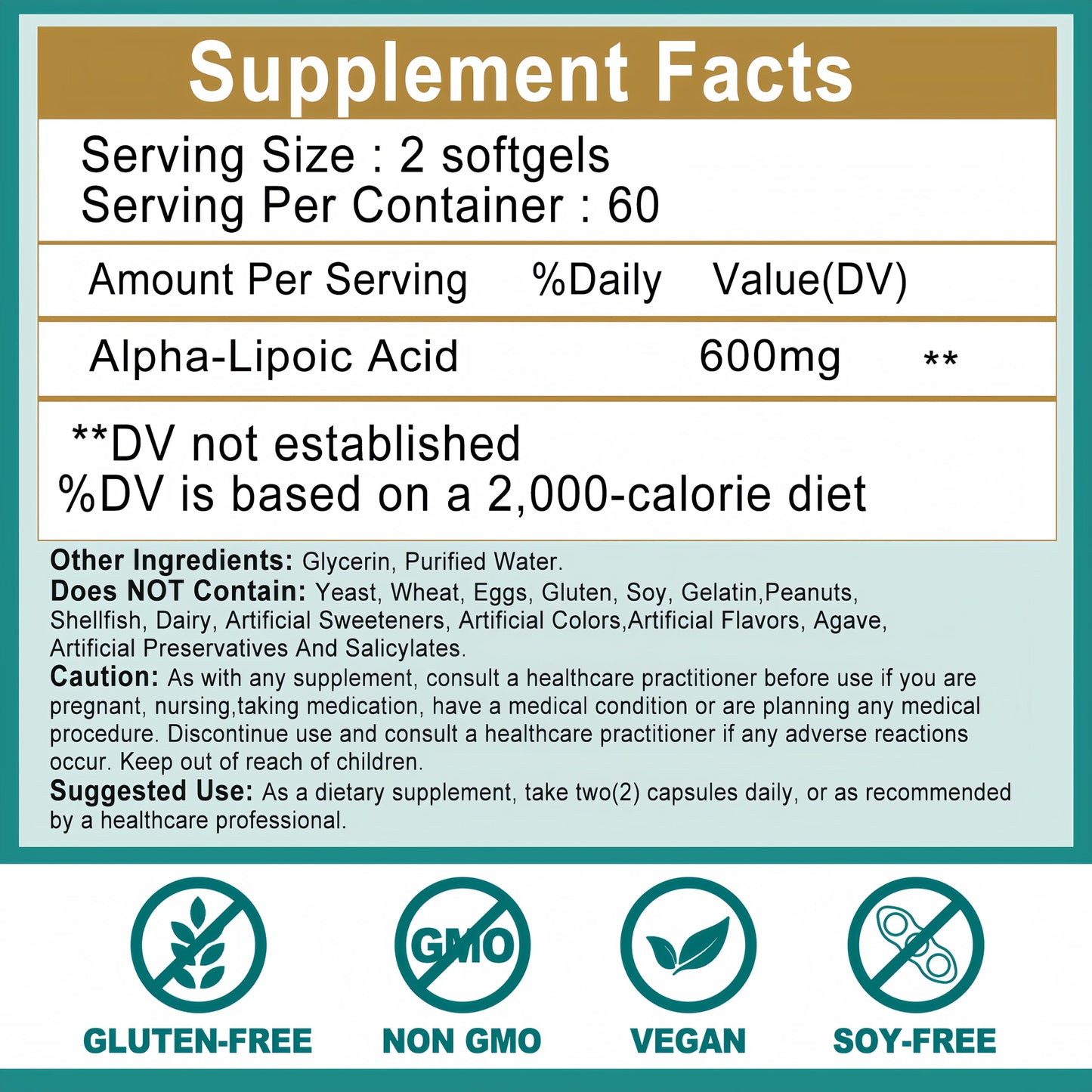 JINGYAT Alpha Lipoic Acid 600mg Softgels, 120 Count