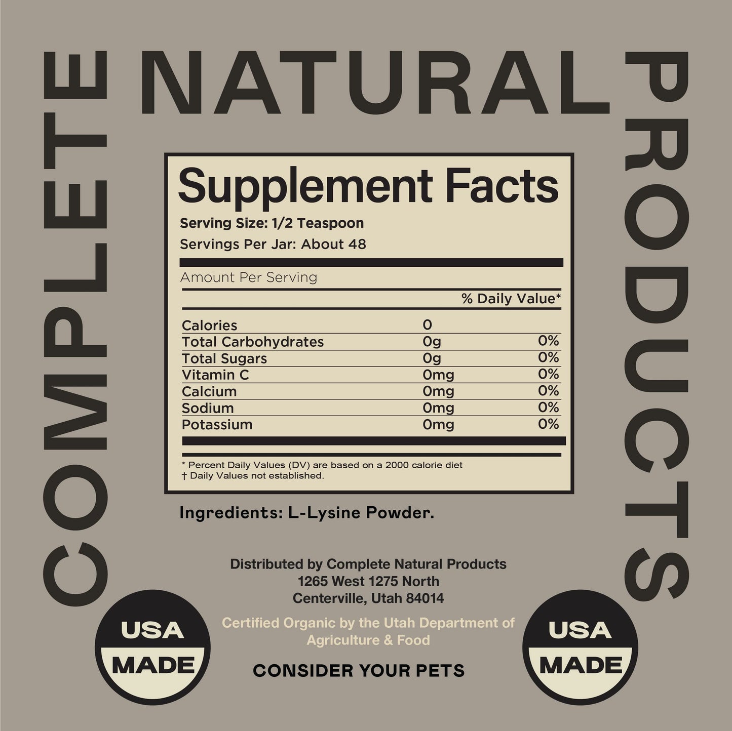 Complete Natural Products L-Lysine Powder for Pets, 4 oz, 1 Count