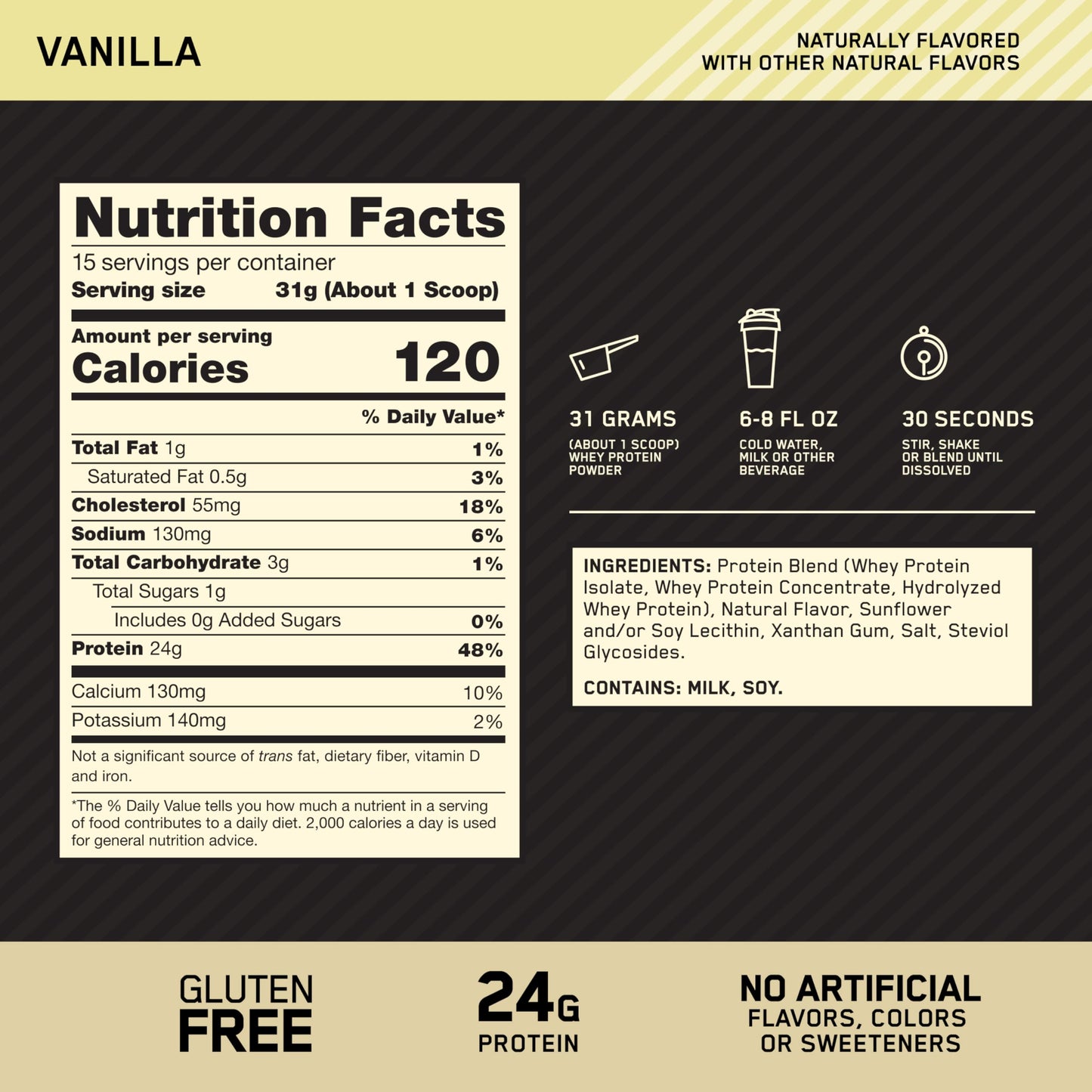 Optimum Nutrition Gold Standard 100% Whey Protein Powder, Naturally Flavored Vanilla, 1 lb