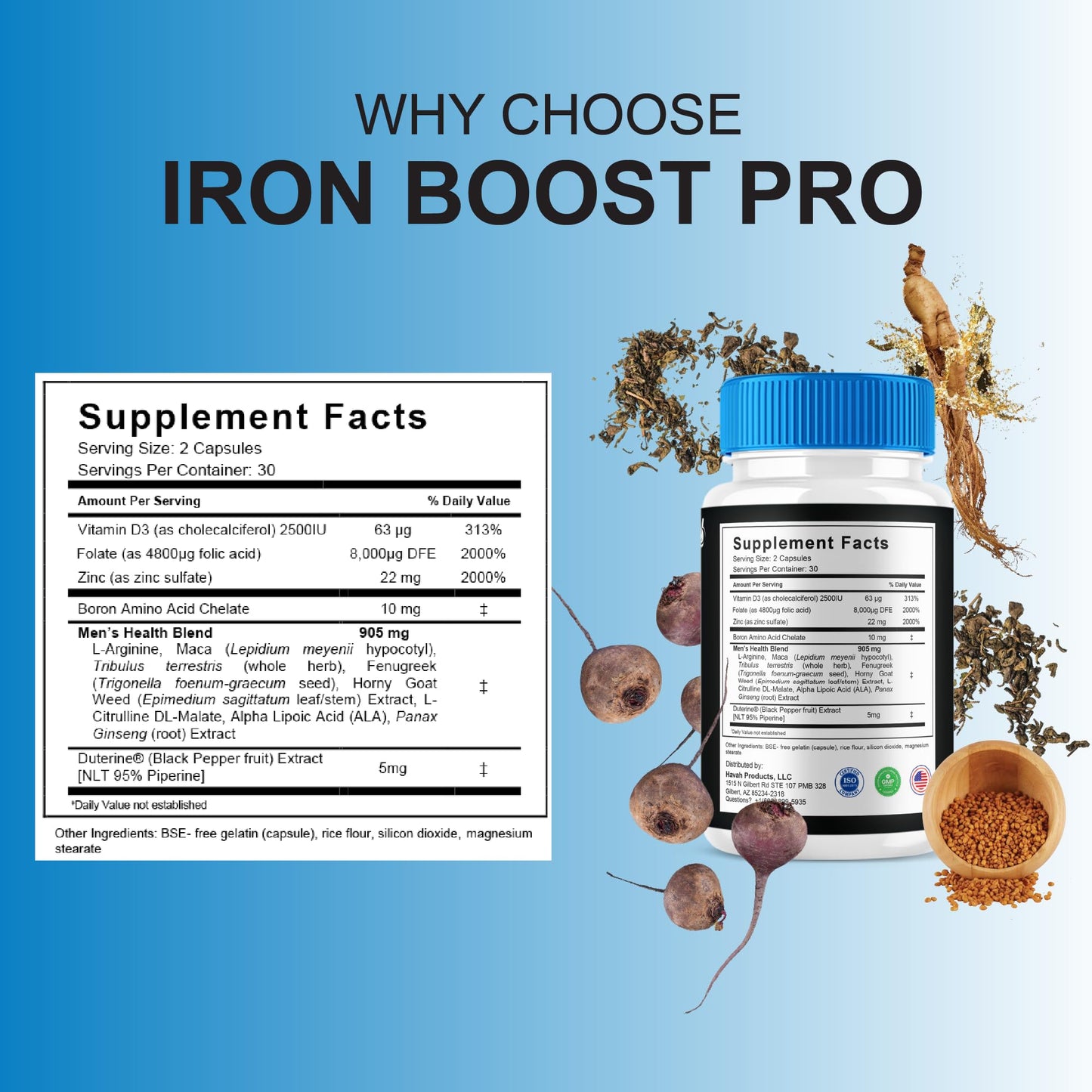 Blue Vibe Iron Boost Pro Premium Performance Capsules, 300 Capsules