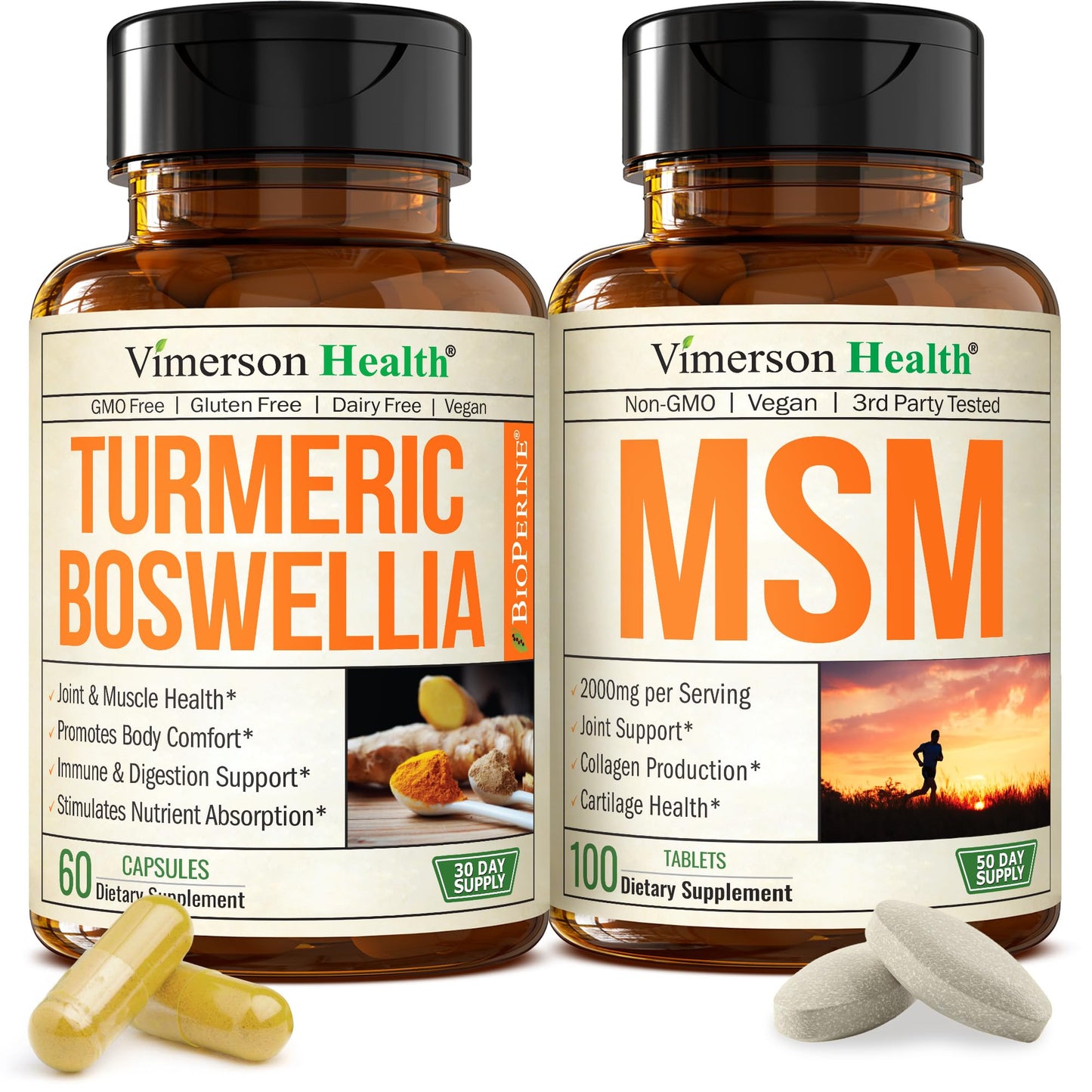 Vimerson Health Boswellia Turmeric Curcumin Supplement + MSM 2000mg Capsules, 160 Count