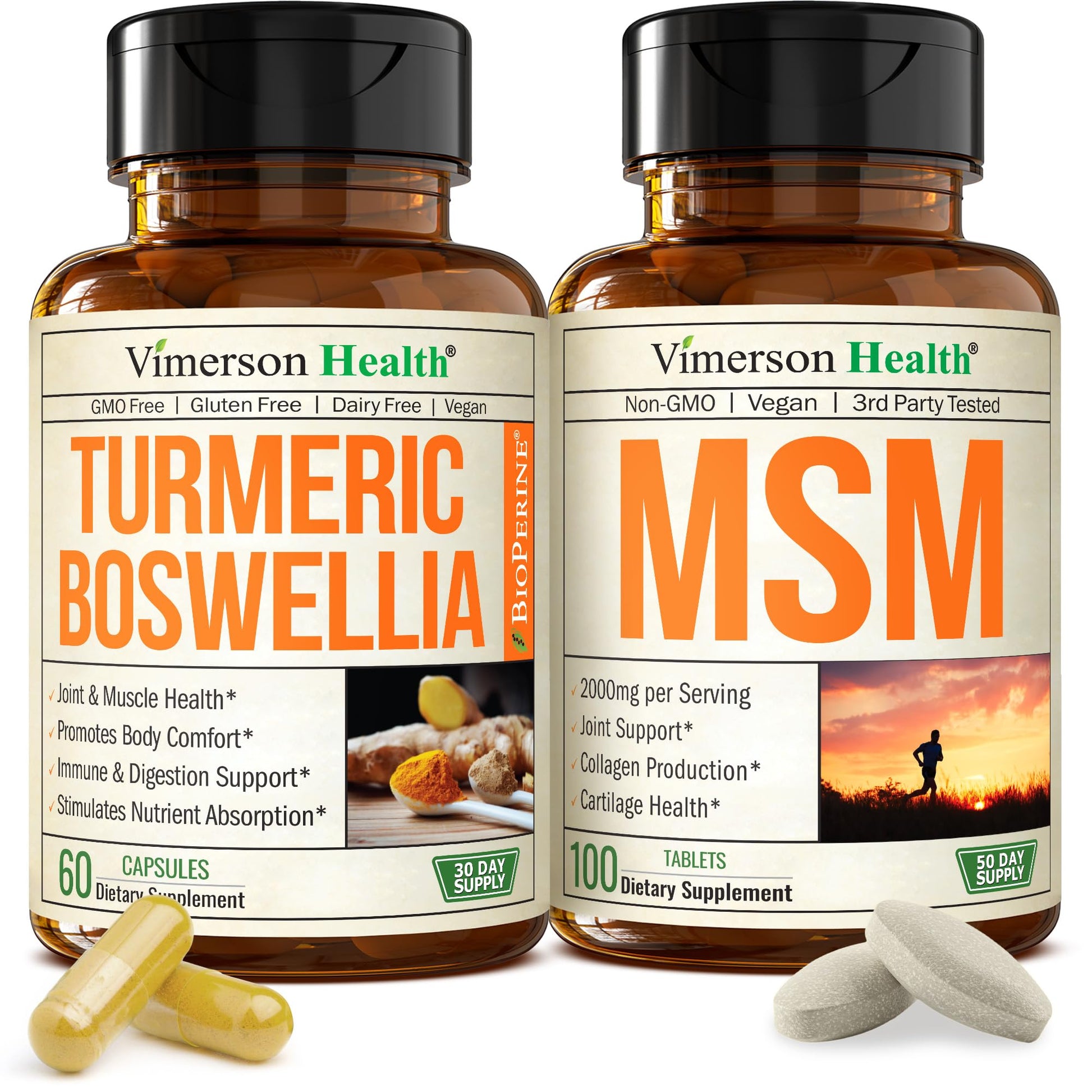 Vimerson Health Boswellia Turmeric Curcumin Supplement + MSM 2000mg Capsules, 160 Count